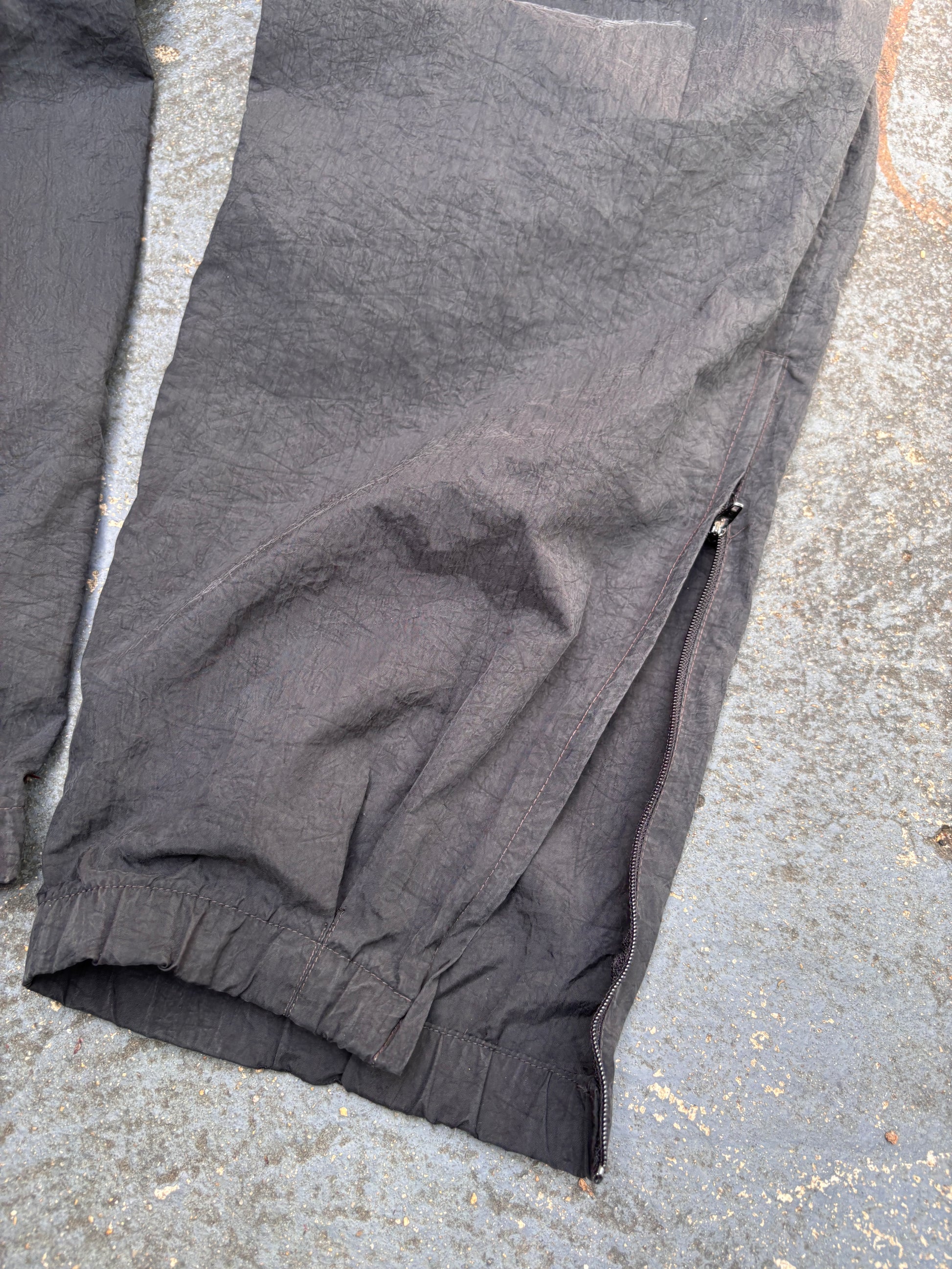 Vintage 90s Nike Track Pants Size L Double Black Swoosh Wide Leg Cuffed Windbreaker