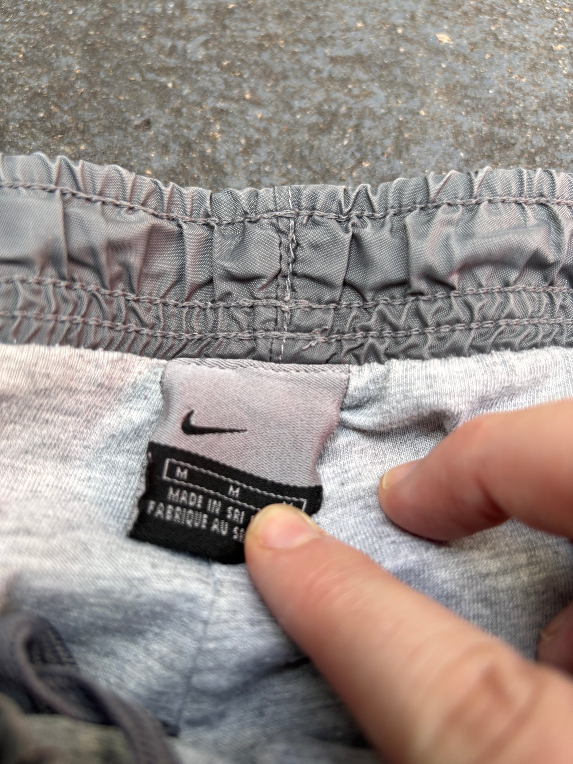 Vintage Y2K Nike Track Pants Size M Grey Black Ankle Swoosh Wide Leg Windbreaker