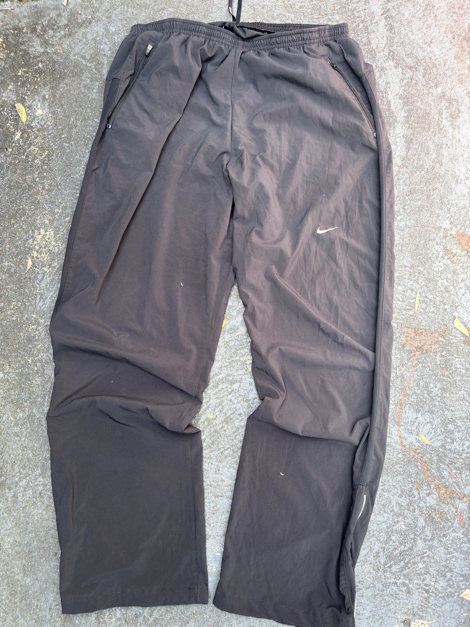 Nike Dri-Fit Track Pants Size XL Black Detail Running Gym Wide Leg Ankle Zip