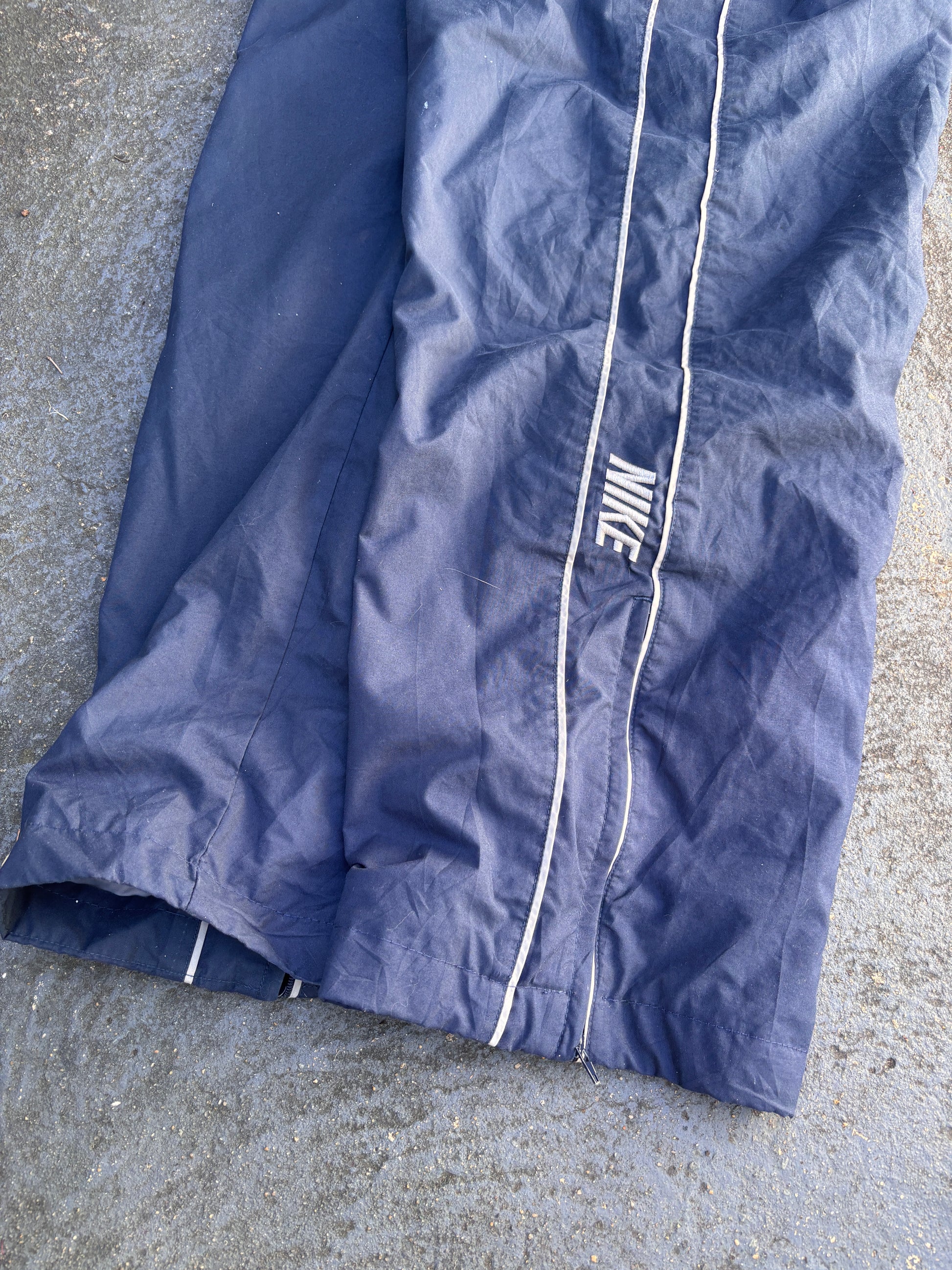 Vintage Y2K Nike Track Pants Size L Navy Grey Piping Spell Out Wide Leg Ankle Zip