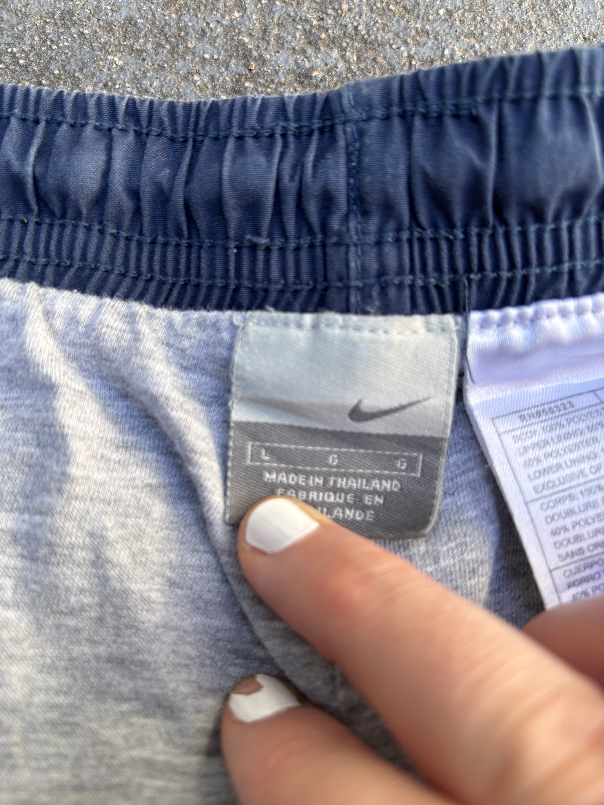 Vintage Y2K Nike Track Pants Size L Navy Grey Piping Spell Out Wide Leg Ankle Zip