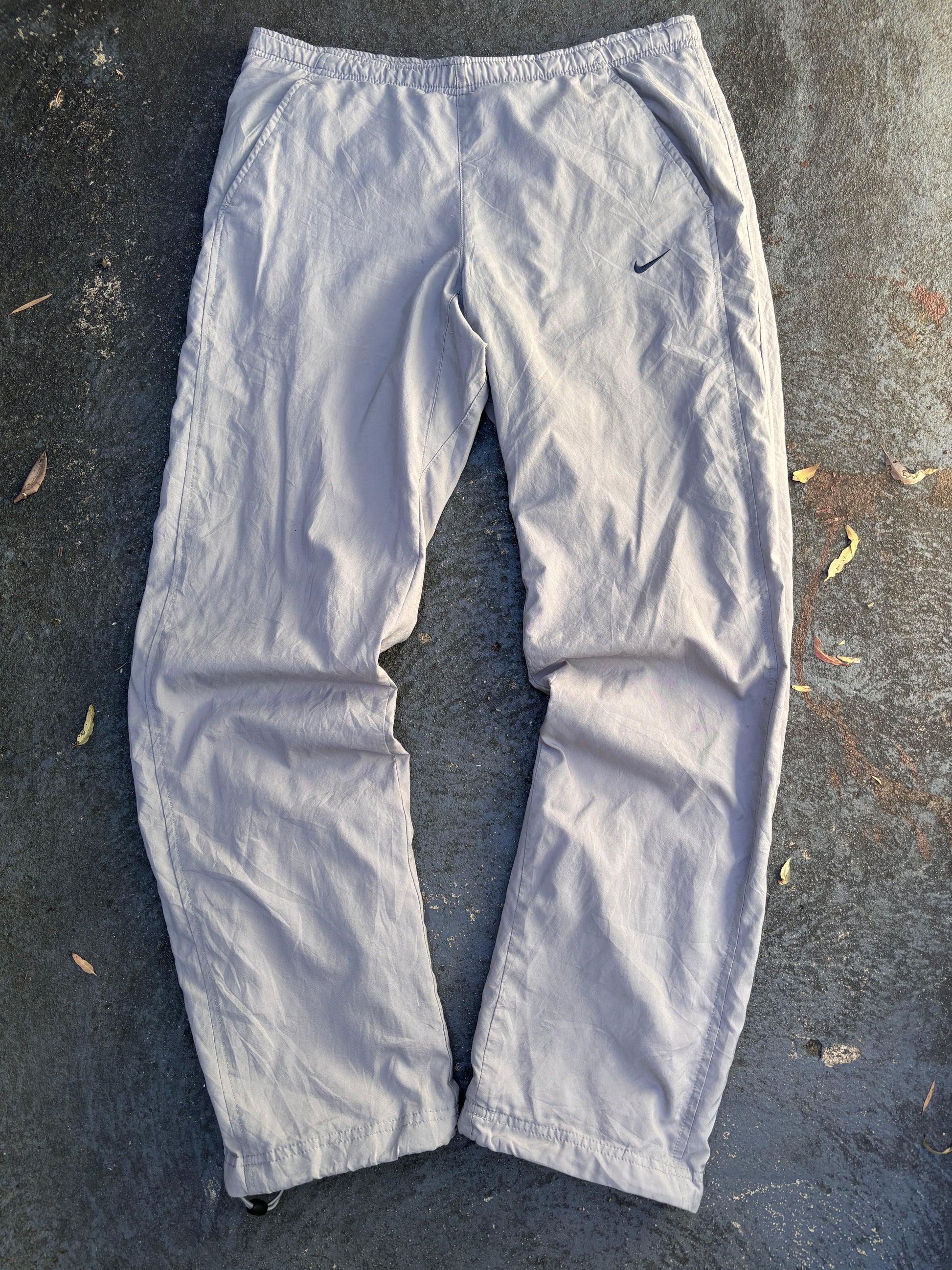 Vintage Y2K Nike Track Pants Size S Grey Navy Swoosh Bungee Ankle