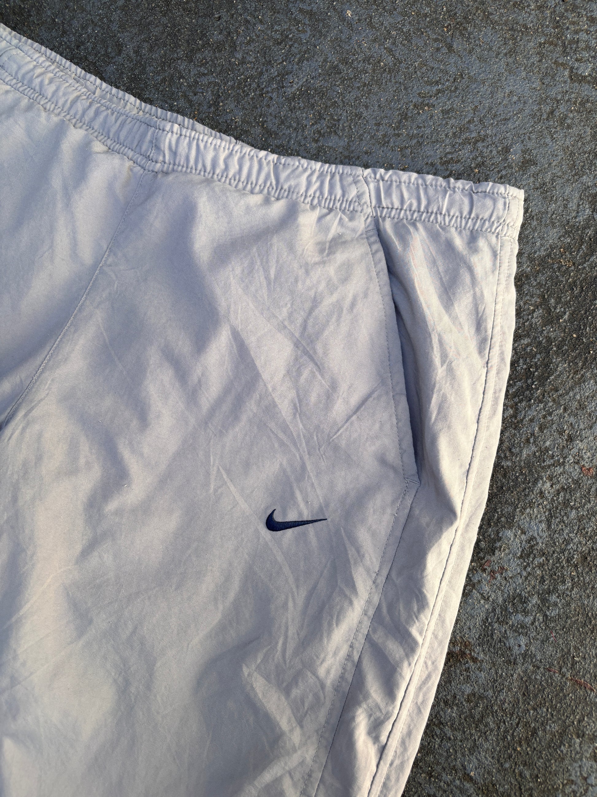 Vintage Y2K Nike Track Pants Size S Grey Navy Swoosh Bungee Ankle