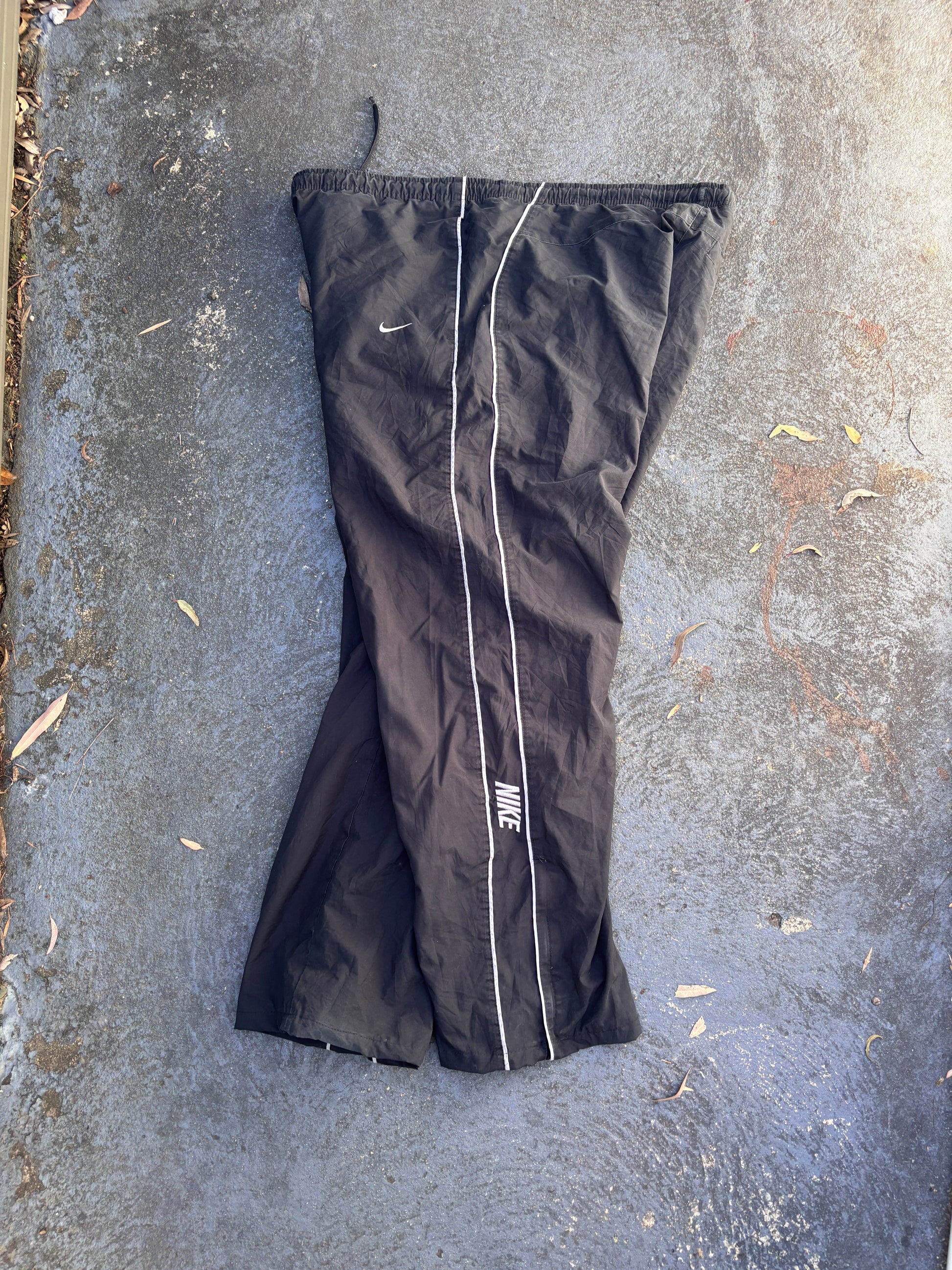 Vintage Y2K Nike Track Pants Size M Black Grey Piping Spell Out Wide Leg Ankle Zip