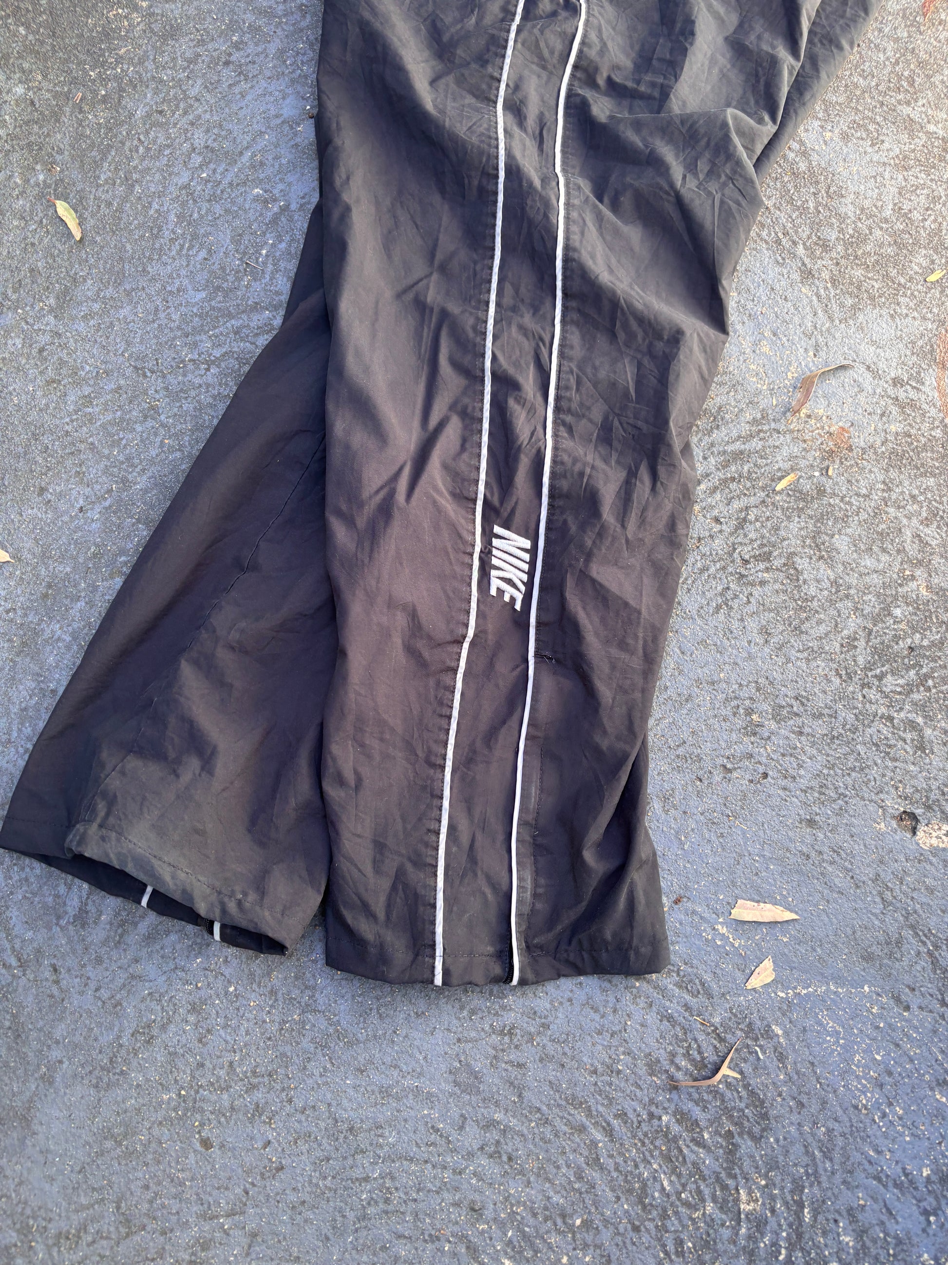 Vintage Y2K Nike Track Pants Size M Black Grey Piping Spell Out Wide Leg Ankle Zip