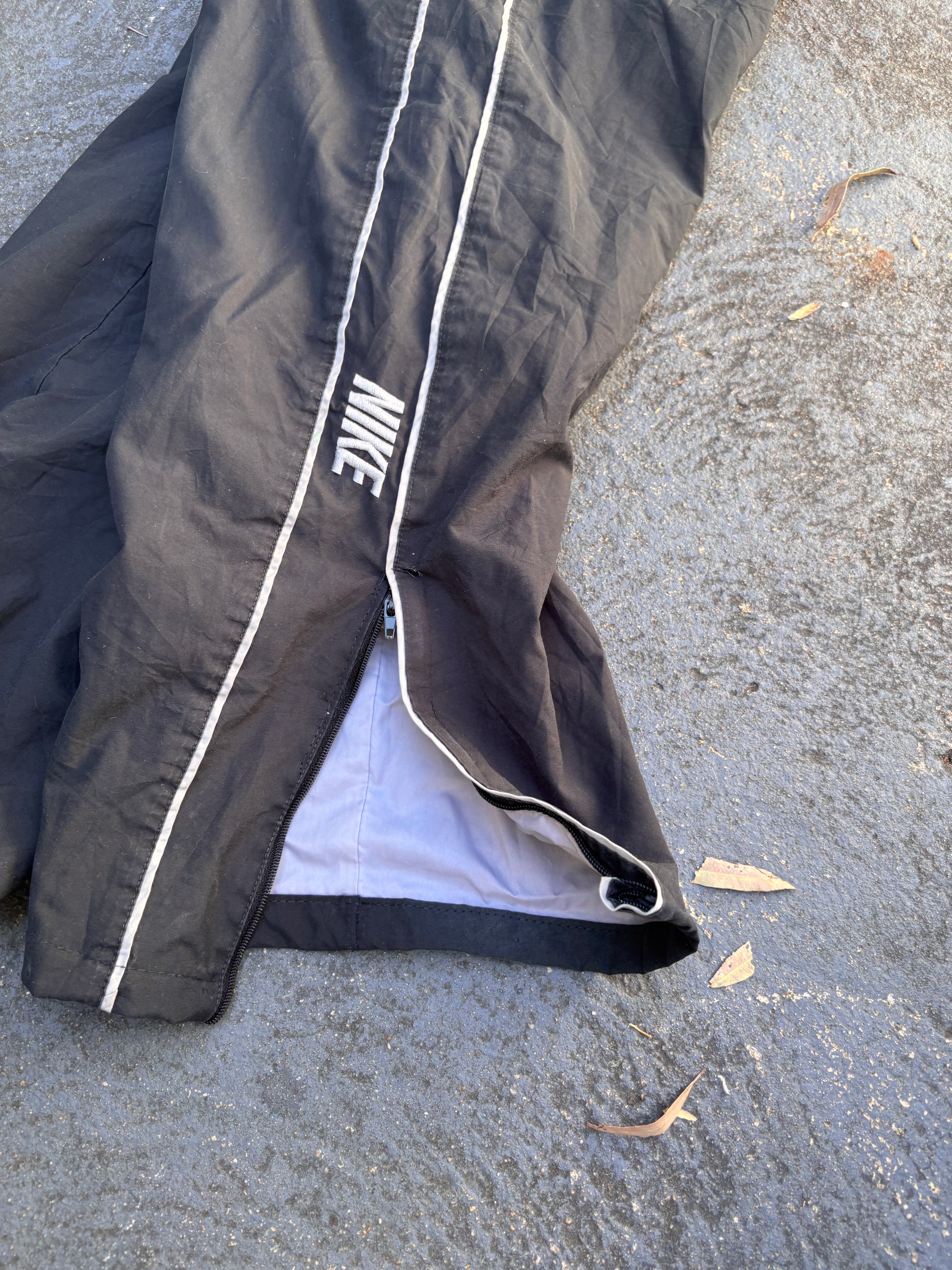 Vintage Y2K Nike Track Pants Size M Black Grey Piping Spell Out Wide Leg Ankle Zip