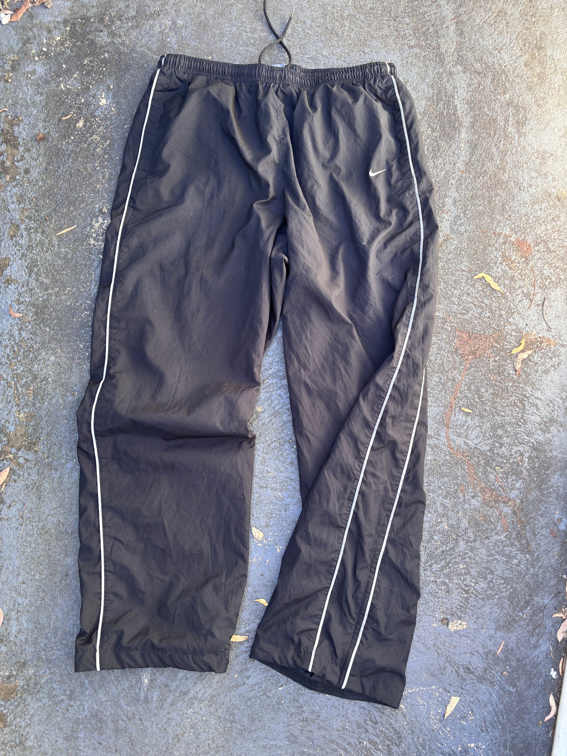 Vintage Y2K Nike Track Pants Size XL Black Grey Piping Classic Wide Leg Ankle Zip