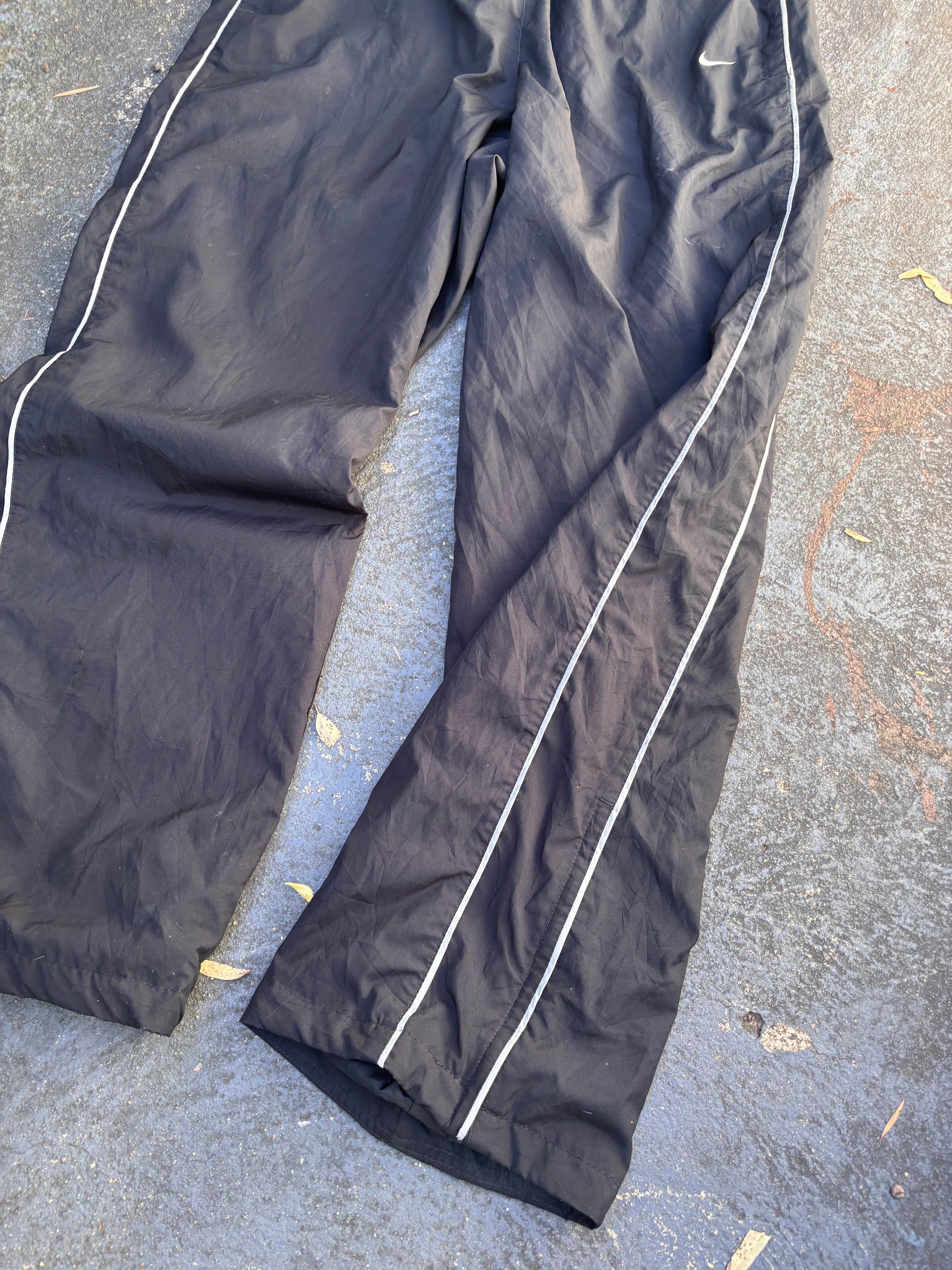Vintage Y2K Nike Track Pants Size XL Black Grey Piping Classic Wide Leg Ankle Zip