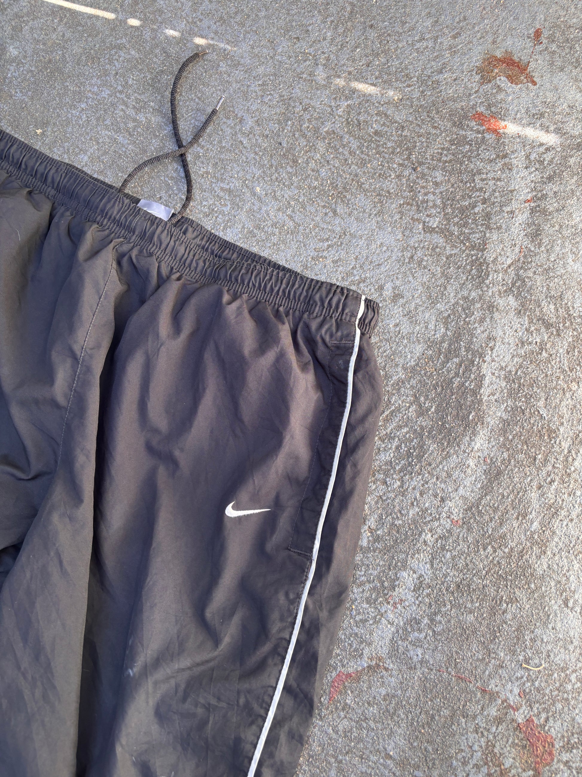 Vintage Y2K Nike Track Pants Size XL Black Grey Piping Classic Wide Leg Ankle Zip