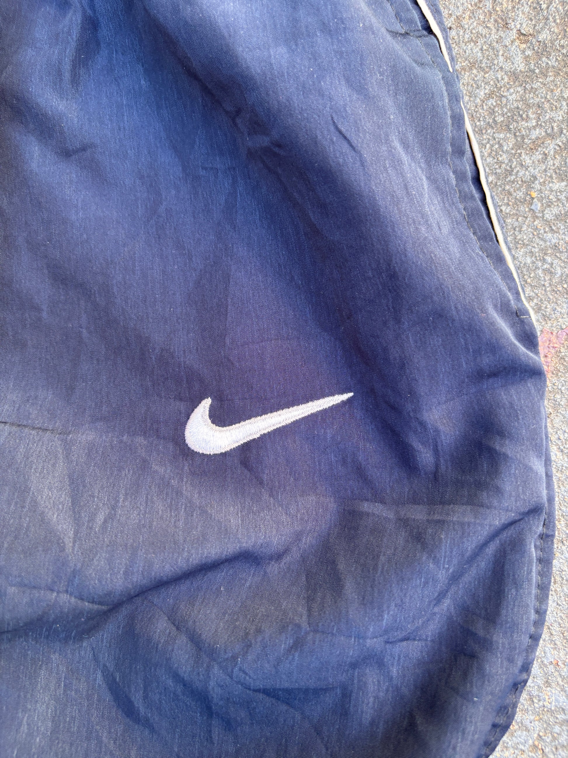 Vintage Y2K Nike Track Pants Size L Navy White Piping Embroidered Swoosh Wide Leg