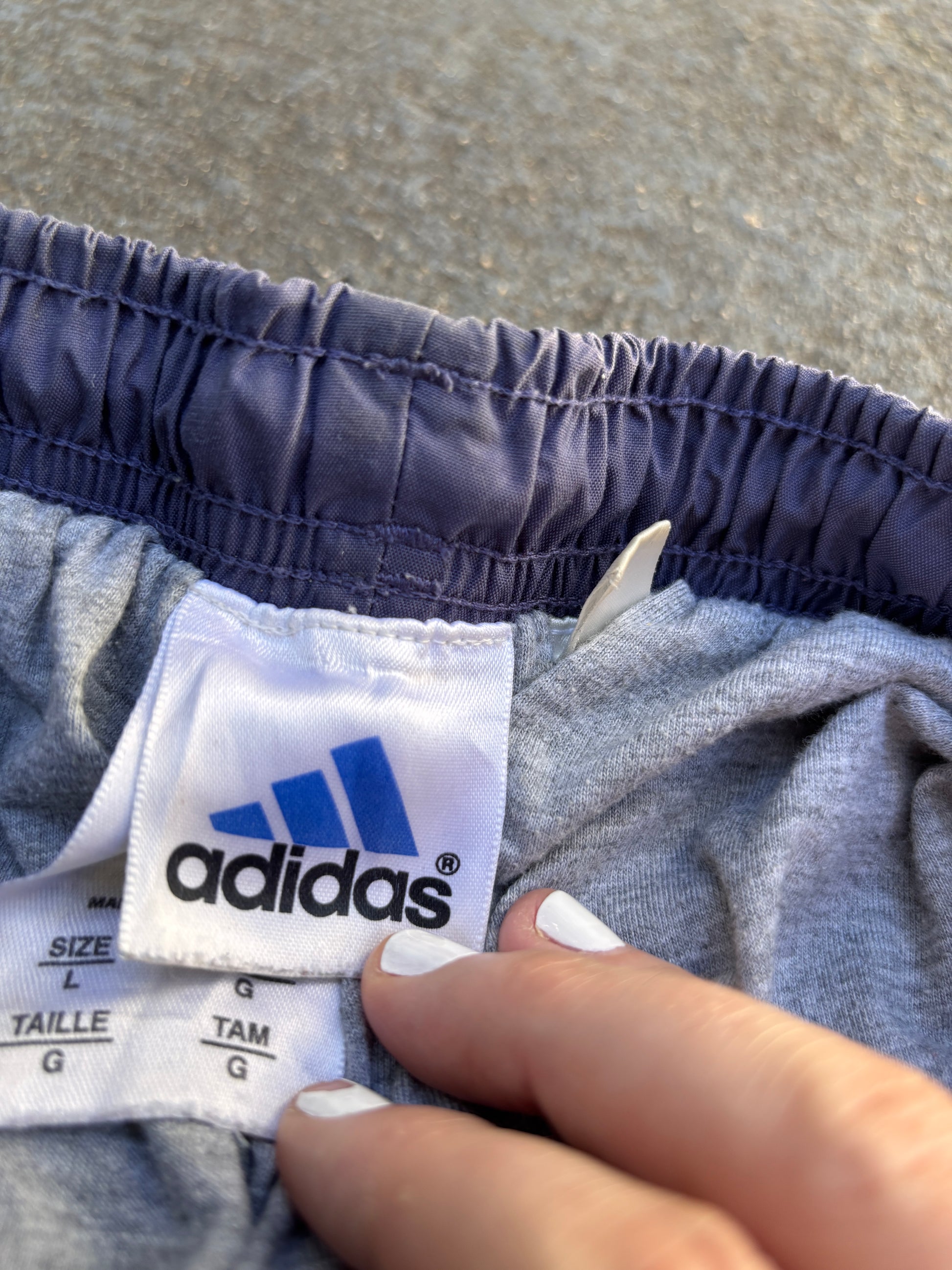 Vintage 90s Adidas Track Pants Size L Purple Blue 3-Stripes Wide Leg Ankle Zip