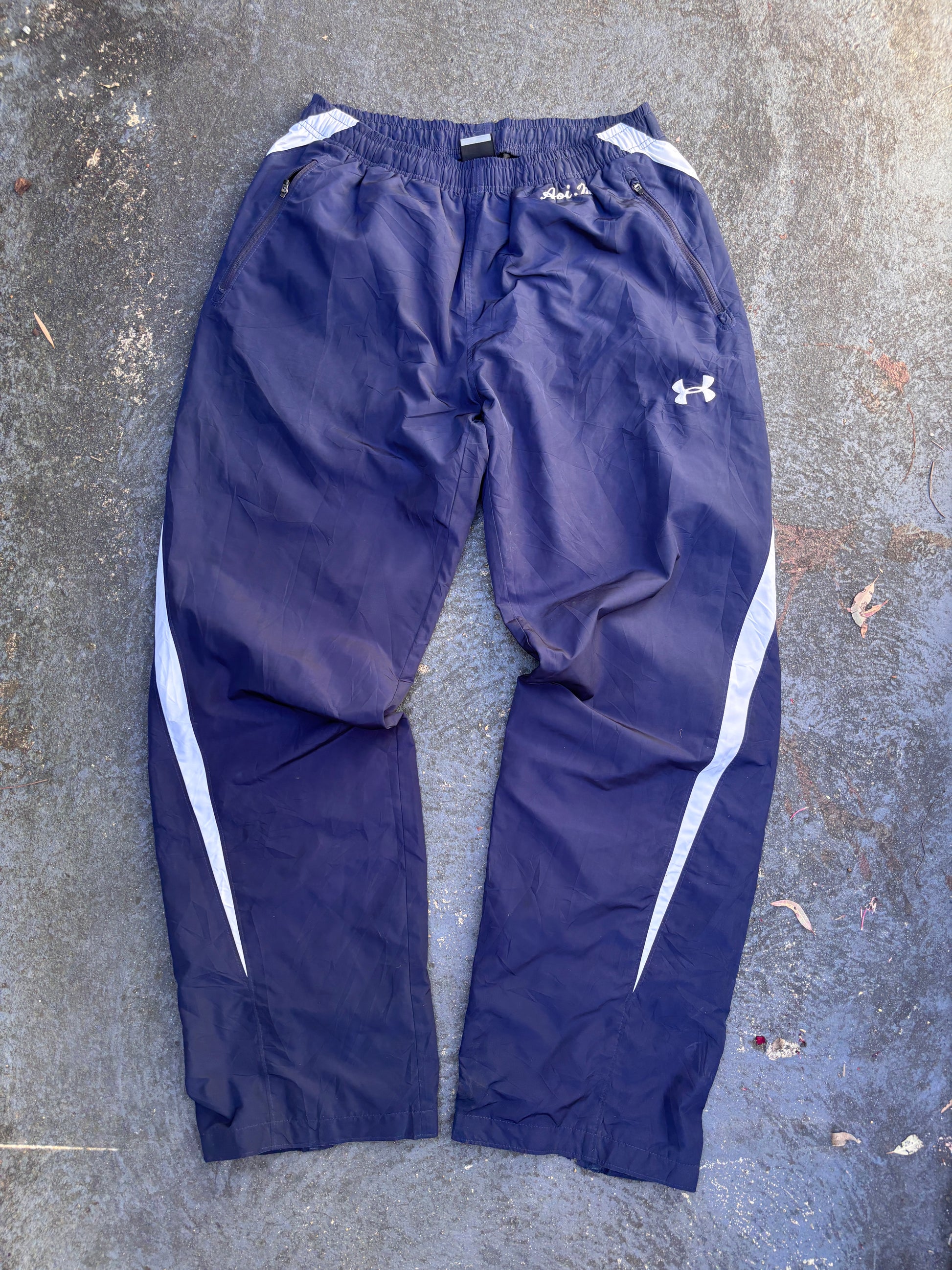 Vintage Y2K Under Armour Track Pants Size M Navy White Detail Japan Release