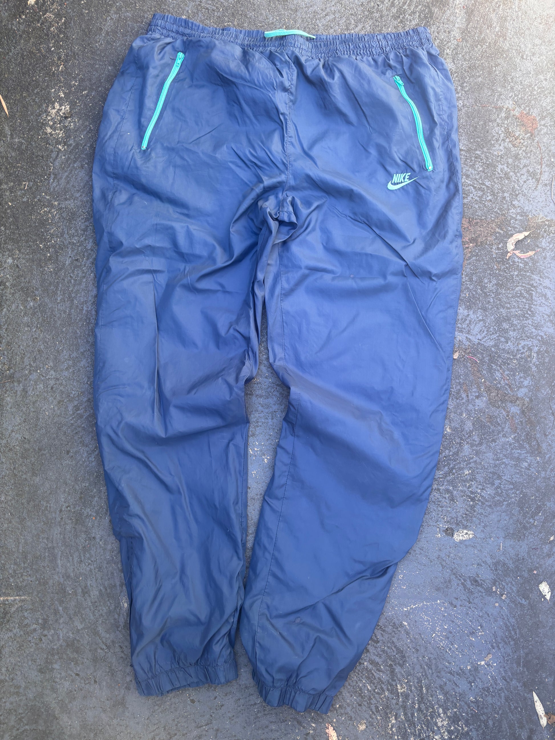 Vintage 90s Nike Track Pants Size M Navy Blue Classic Retro Nylon Windbreakers