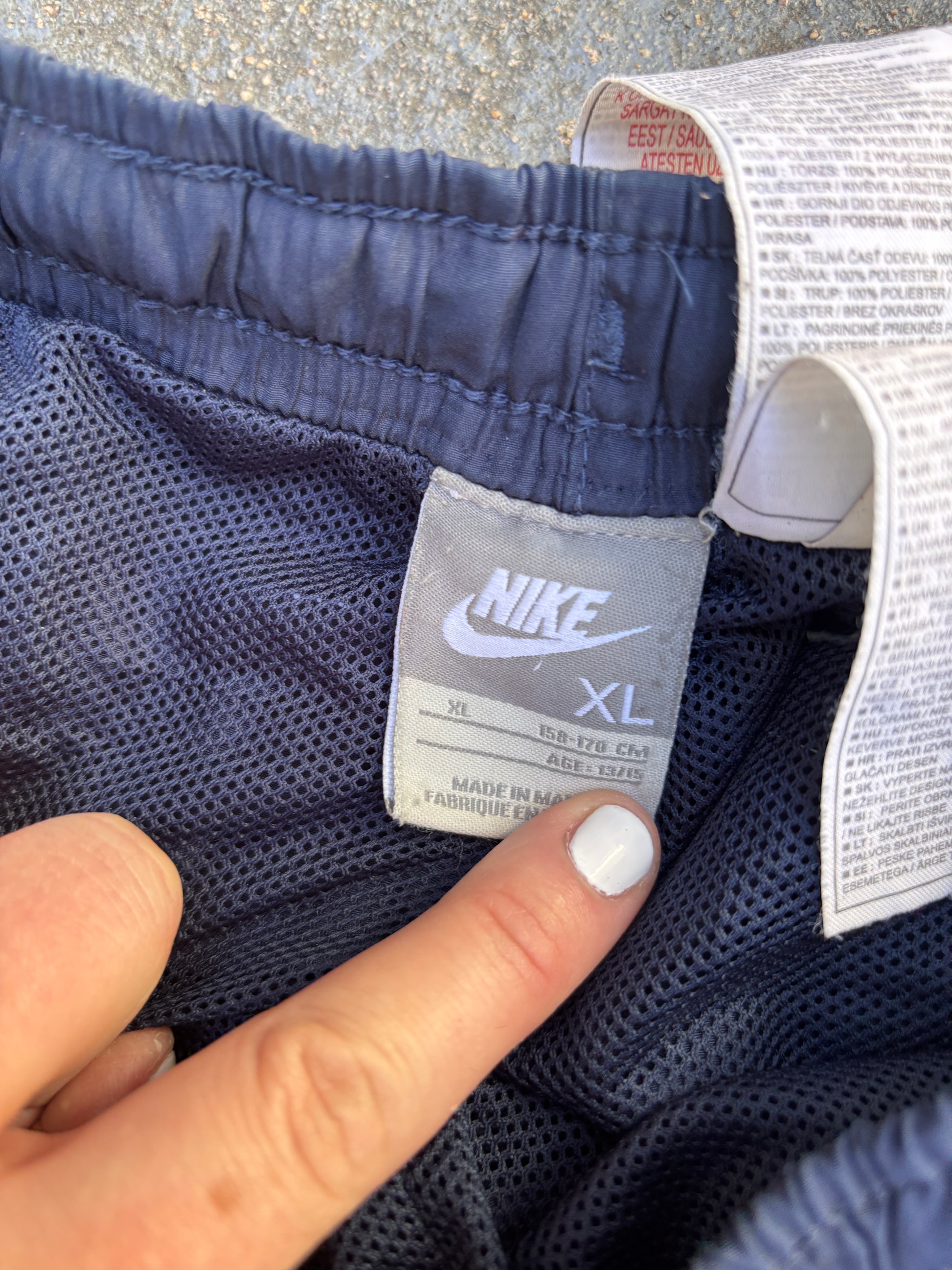 Vintage Y2K Nike Track Pants Size M Navy White Detail Just Do It Back Wide Leg Ankle Zip