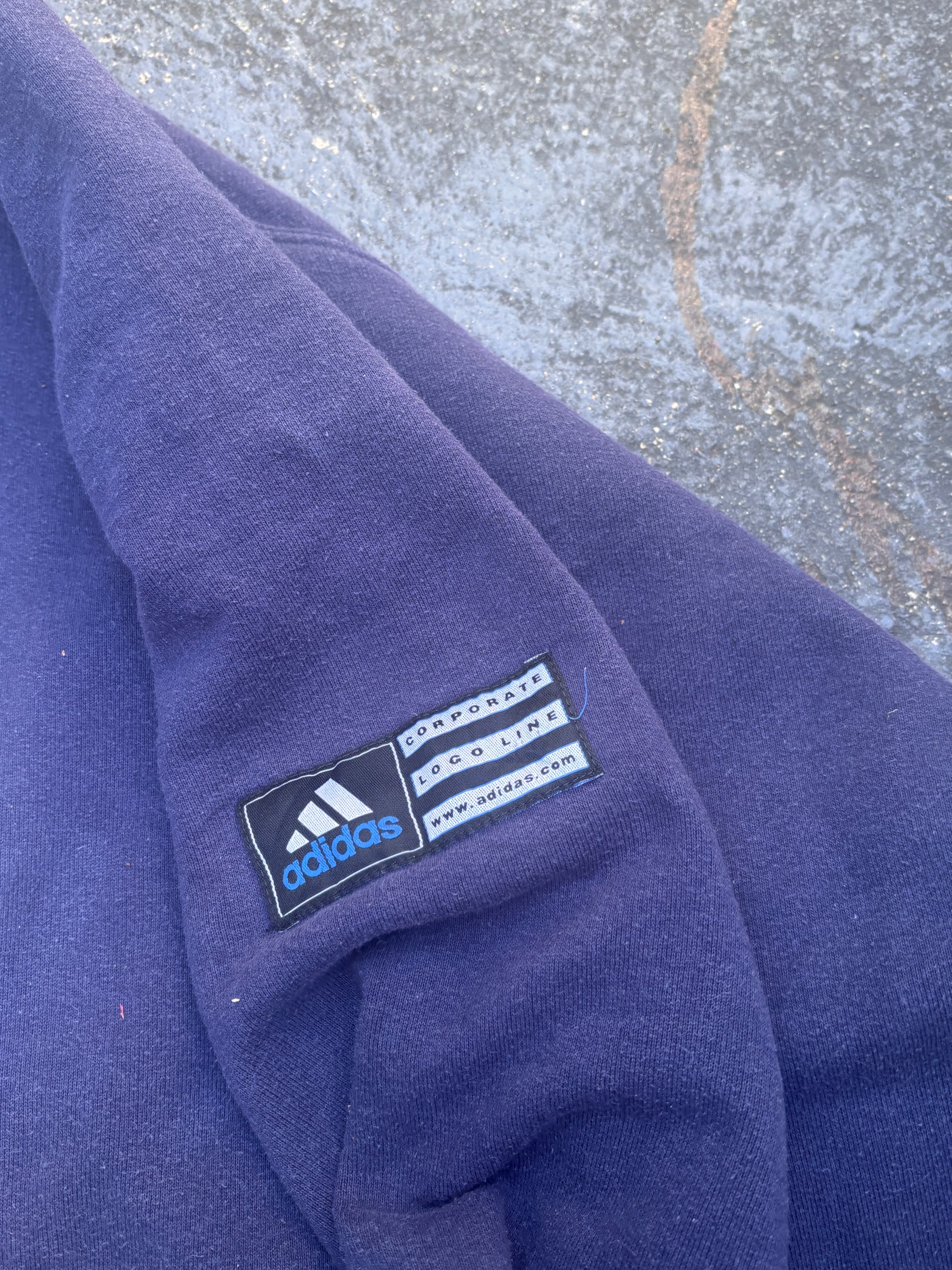 Vintage 90s Adidas Jumper Size XL Navy Large Front Graphic Faded Sweatshirt