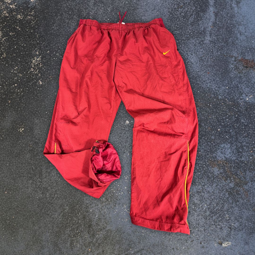 Vintage Y2K Nike Track Pants Size XL Red Yellow Piping Swoosh Wide Leg Bungee Tabs