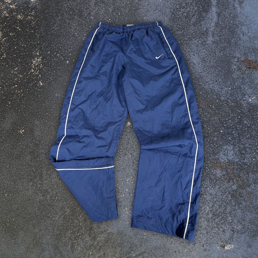 Vintage Y2K Nike Track Pants Size S Navy White Piping Wide Leg Classic Style