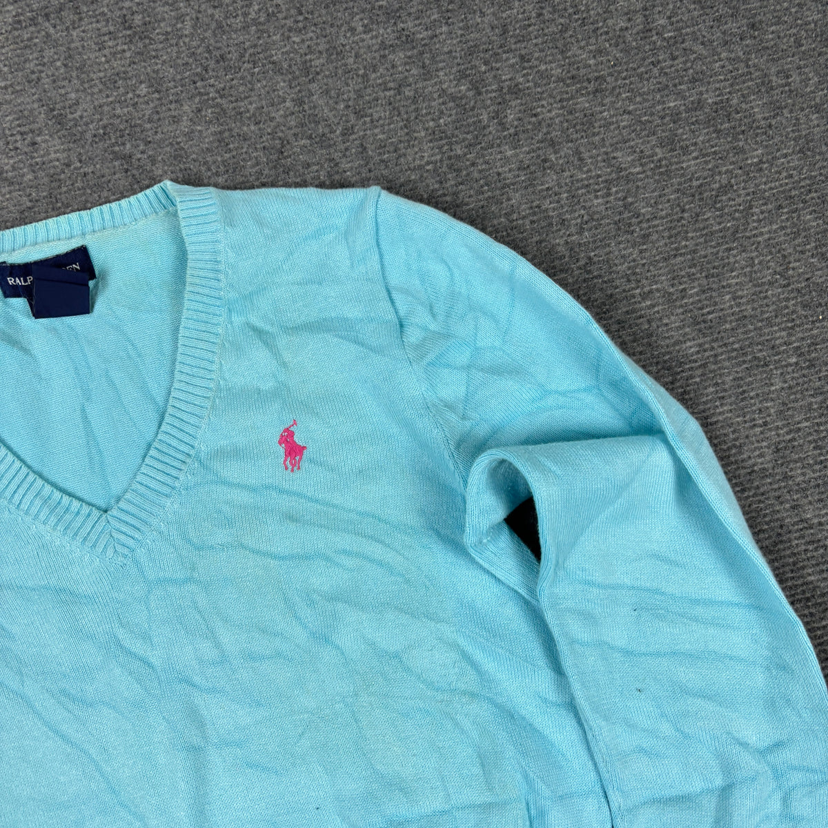 Ralph Lauren V-Neck Sweater Women's XS Baby Blue Small Pony Golf Core