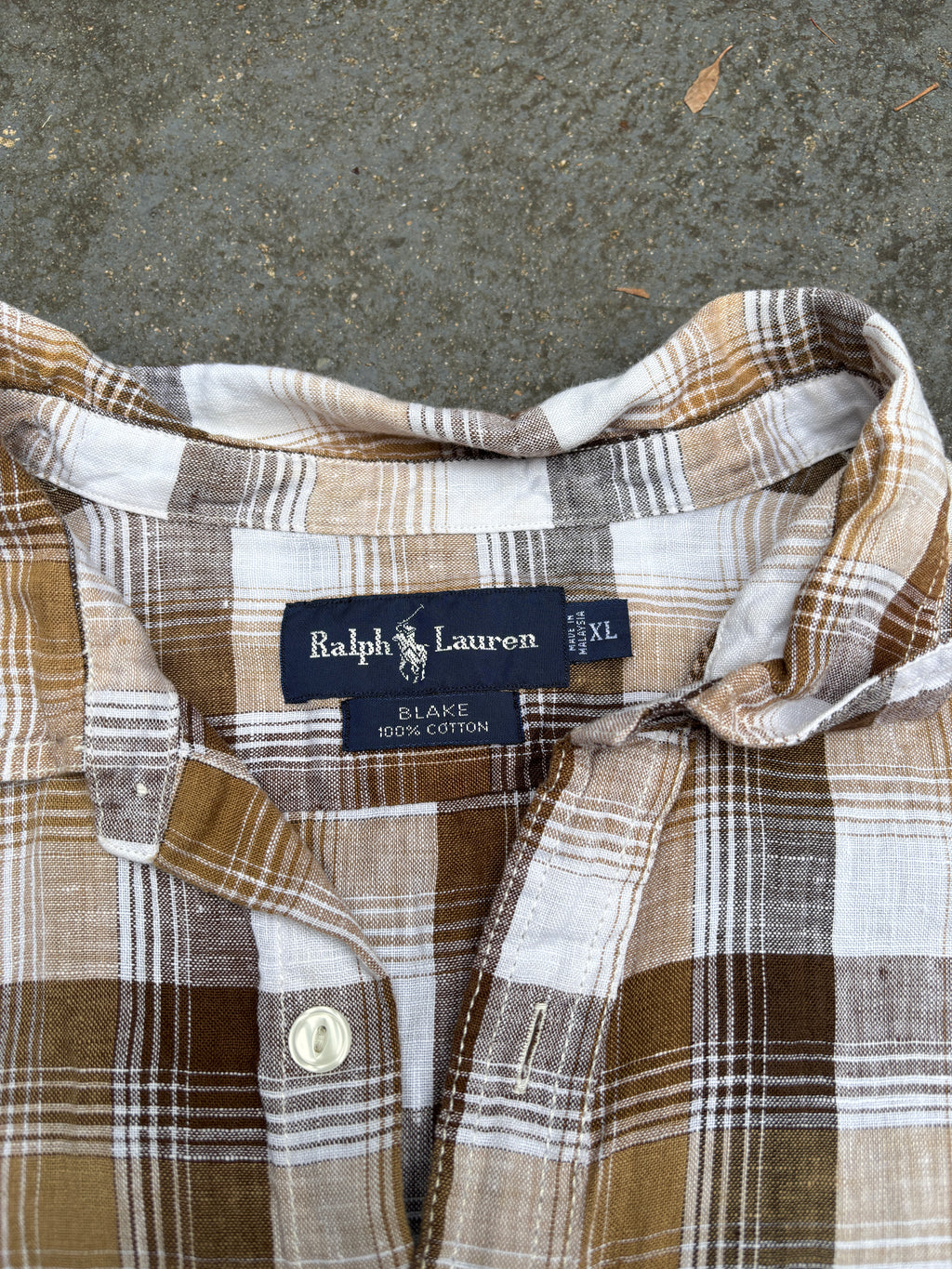 Vintage 90s Ralph Lauren Shirt XL Brown Multi Chest Pocket BluePony Blake Cotton