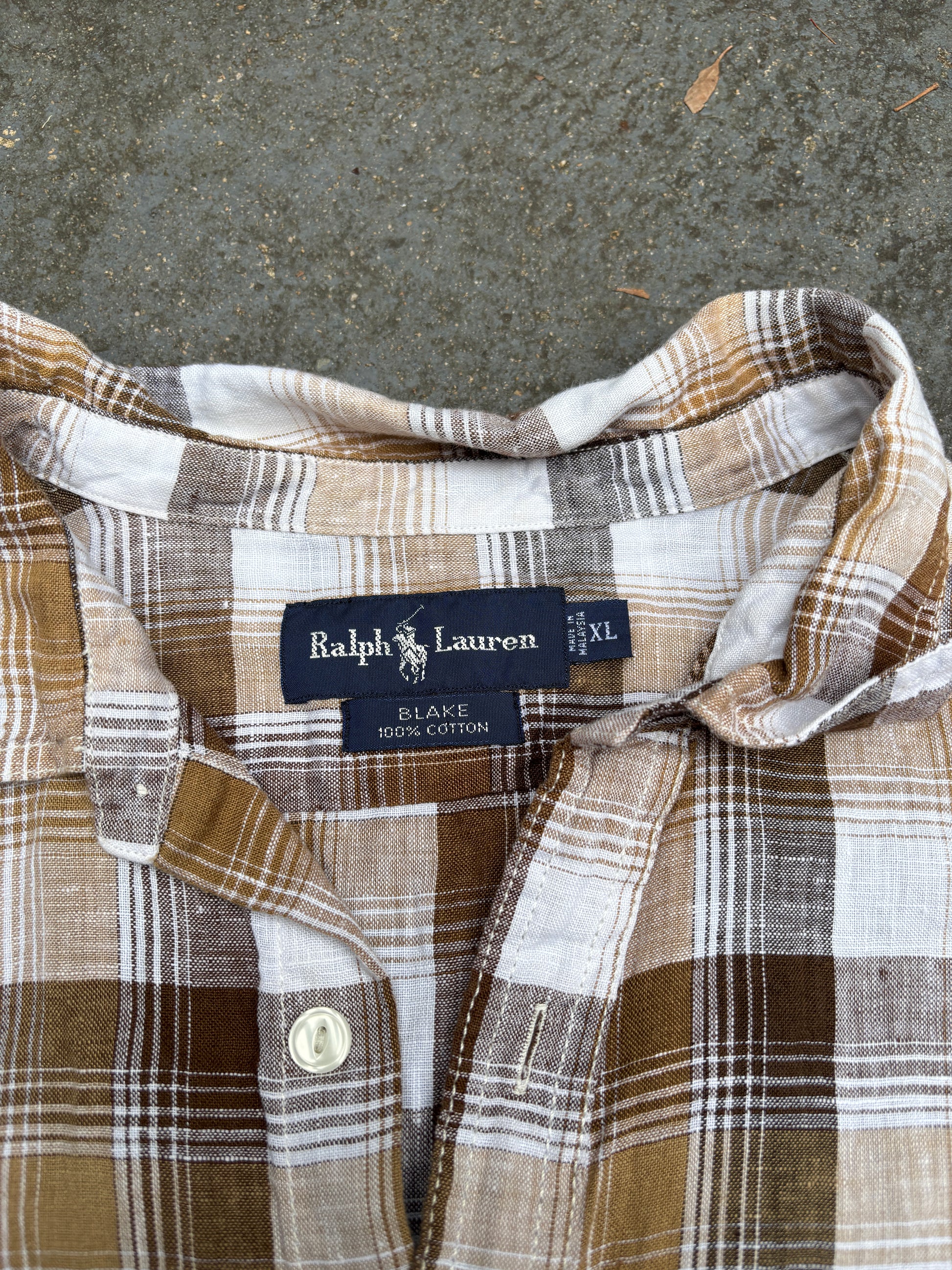 Vintage 90s Ralph Lauren Shirt XL Brown Multi Chest Pocket BluePony Blake Cotton