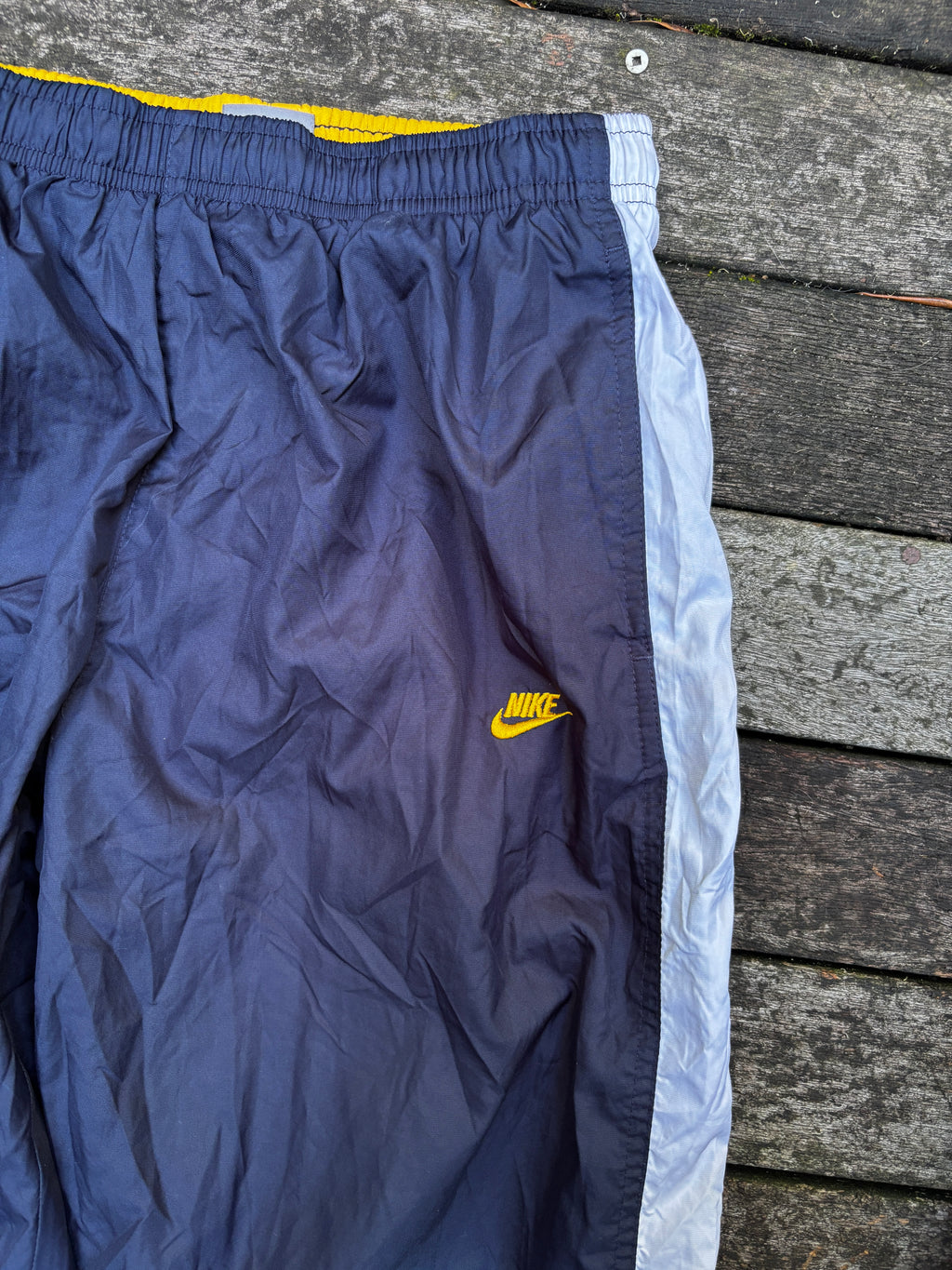 Y2K Nylon Nike Track Pants Navy Yellow Windbreakers