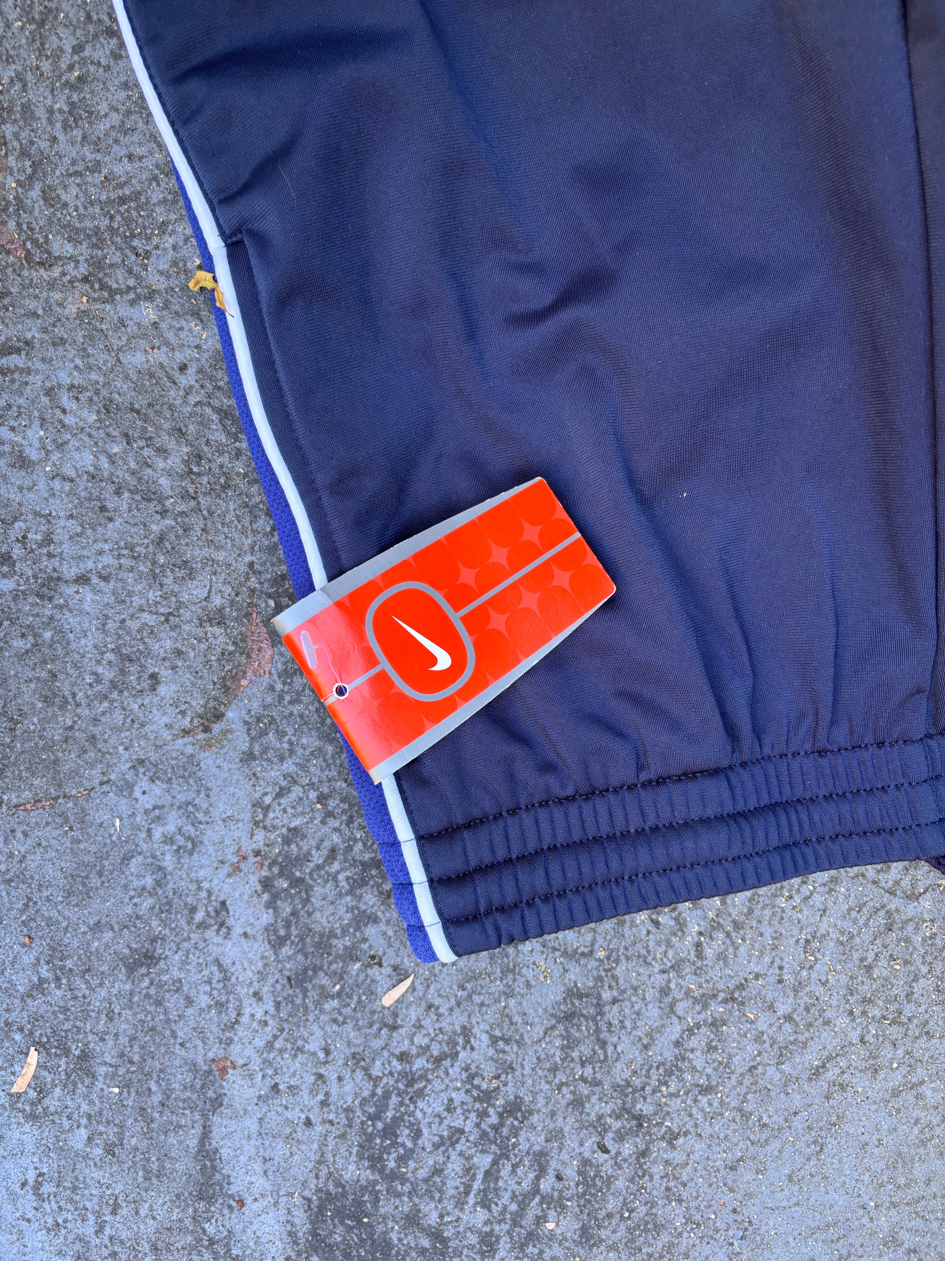 NWT Vintage Y2K Nike Track Pants S Blue Navy Two Tone Satin Finish Windbreaker