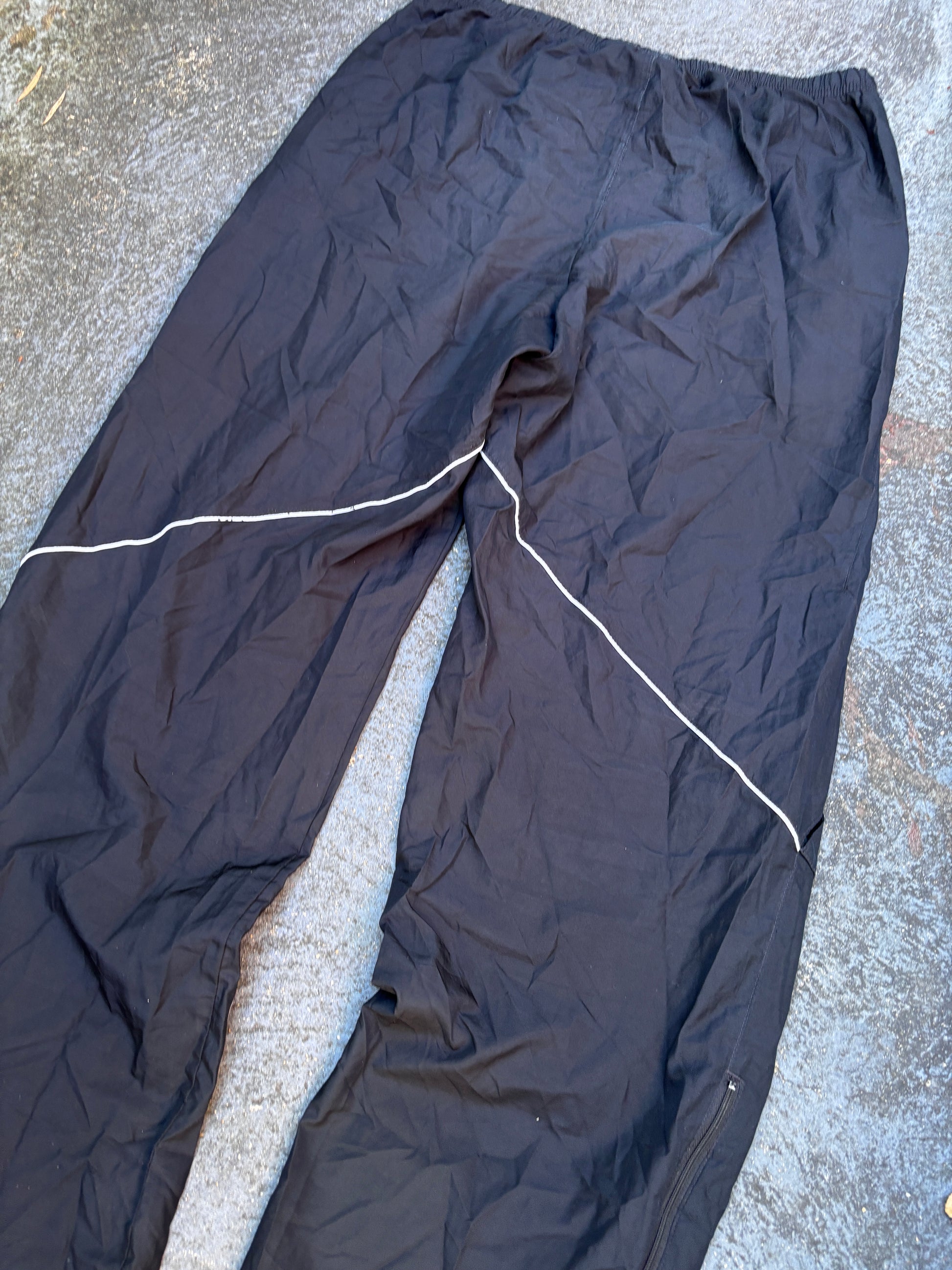 Nike Track Pants Size L Black White Swoosh Wide Leg Classic Nylon Windbreaker