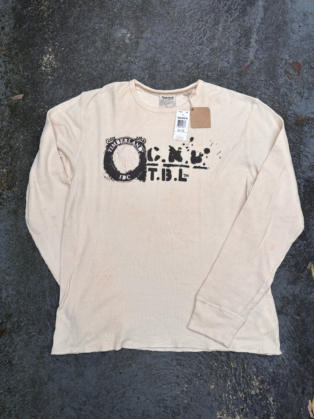 Vintage Y2K Timberland Waffle T-shirt Size XL Cream (2006) Long Sleeve NWT Deadstock