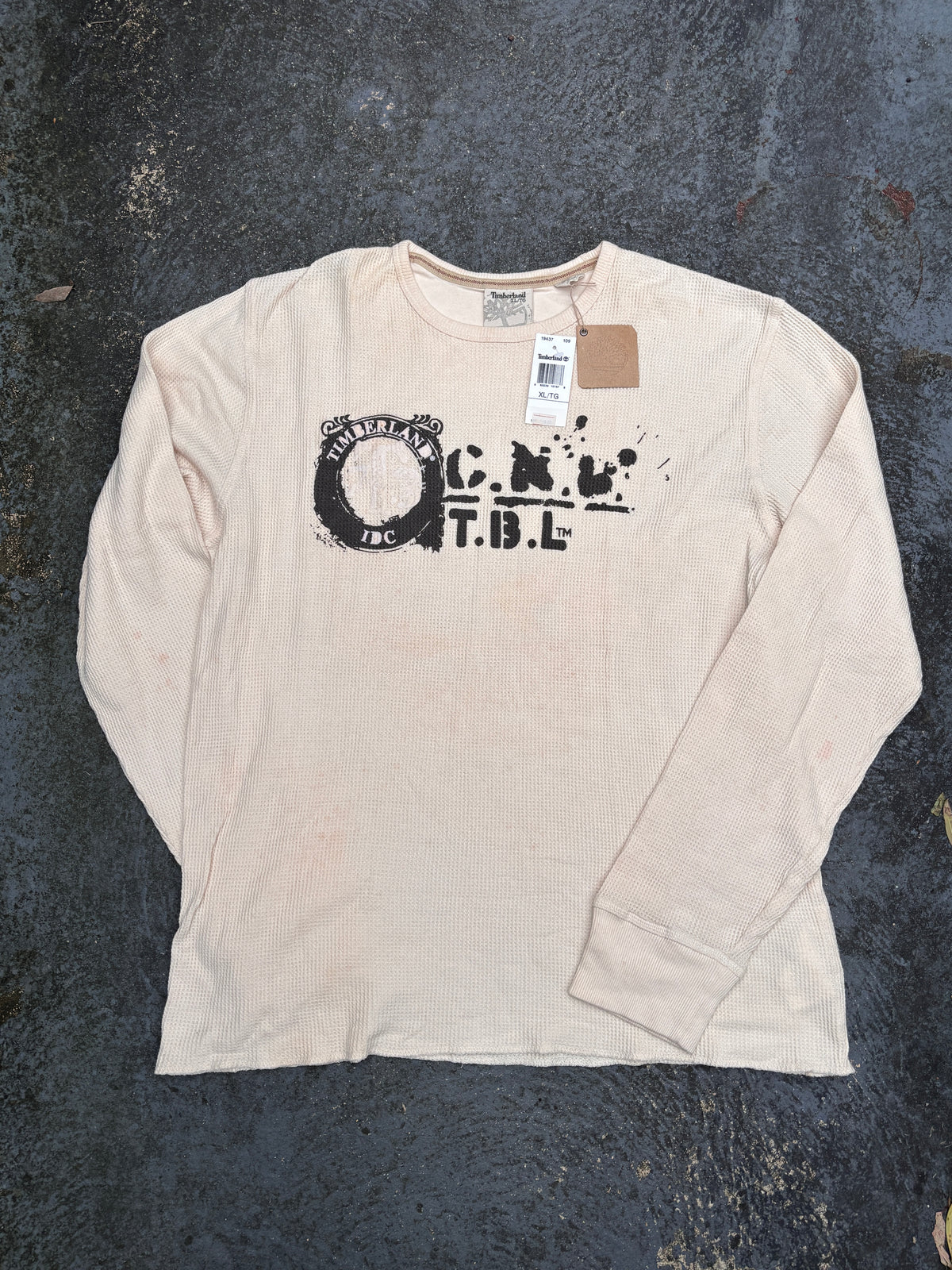 Vintage Y2K Timberland Waffle T-shirt Size XL Cream (2006) Long Sleeve NWT Deadstock