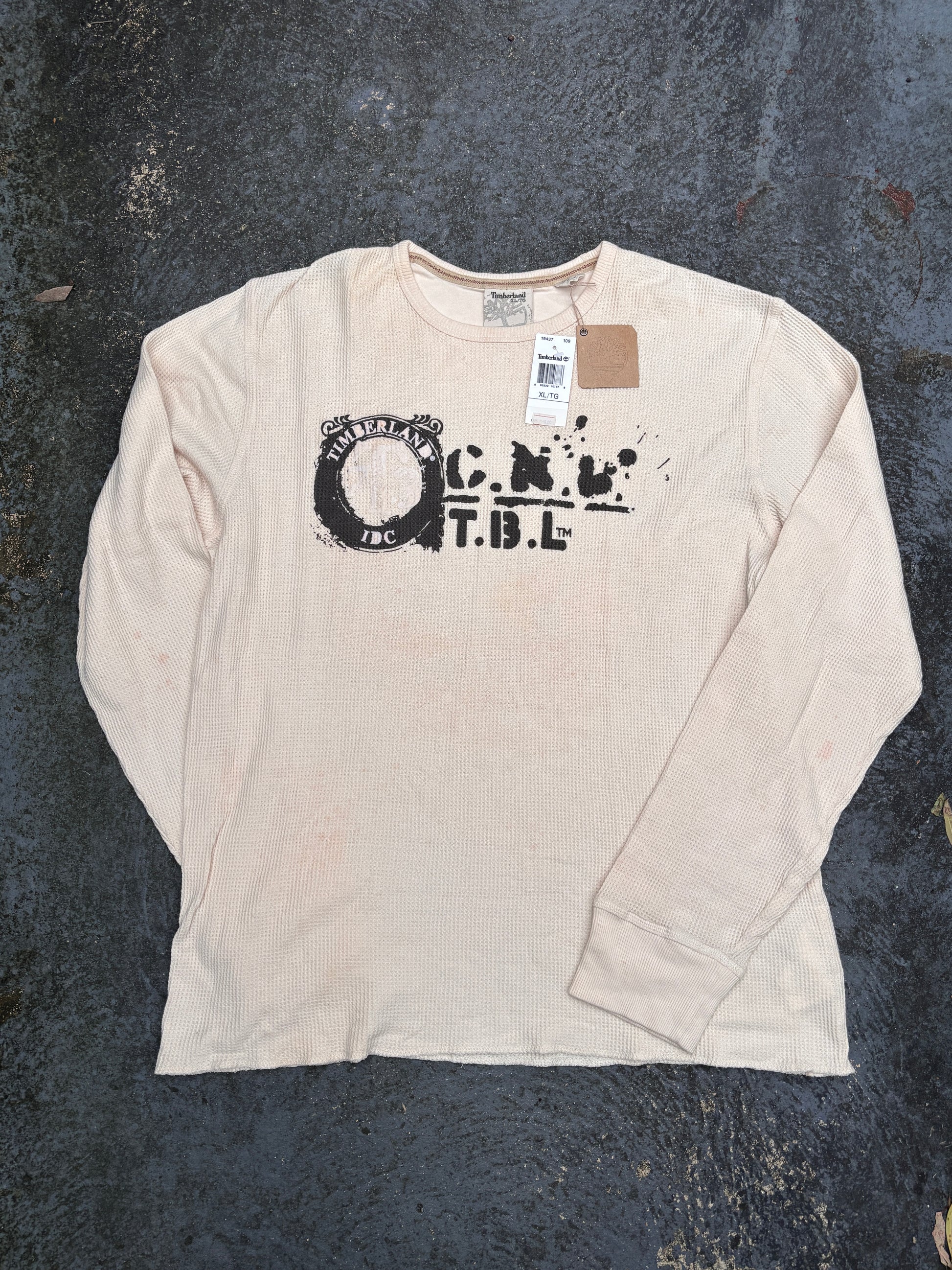 Vintage Y2K Timberland Waffle T-shirt Size XL Cream (2006) Long Sleeve NWT Deadstock
