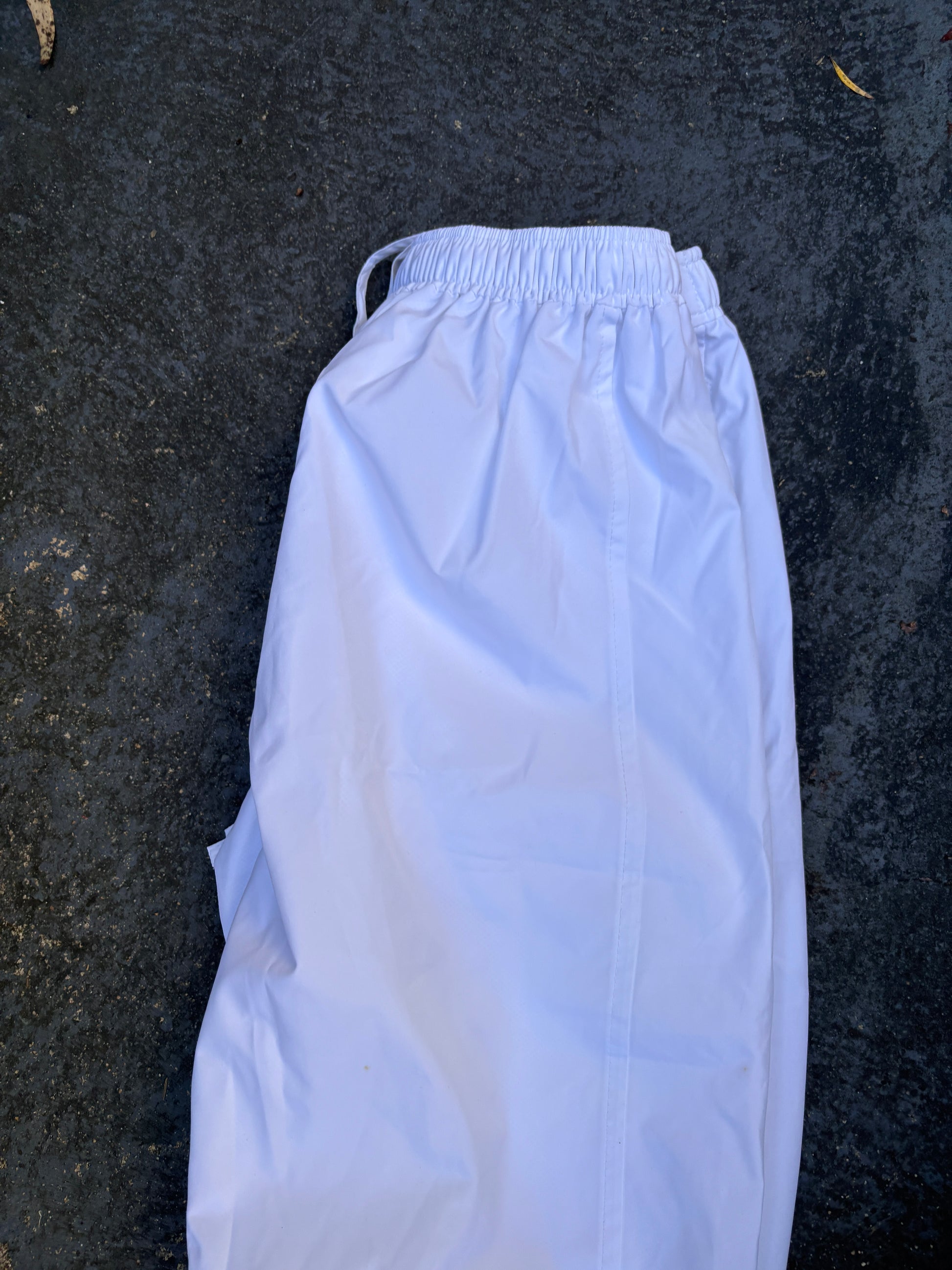 Vintage Y2K Nike Track Pants Womens S White Silver Swoosh Wide Leg Nylon Windbreaker