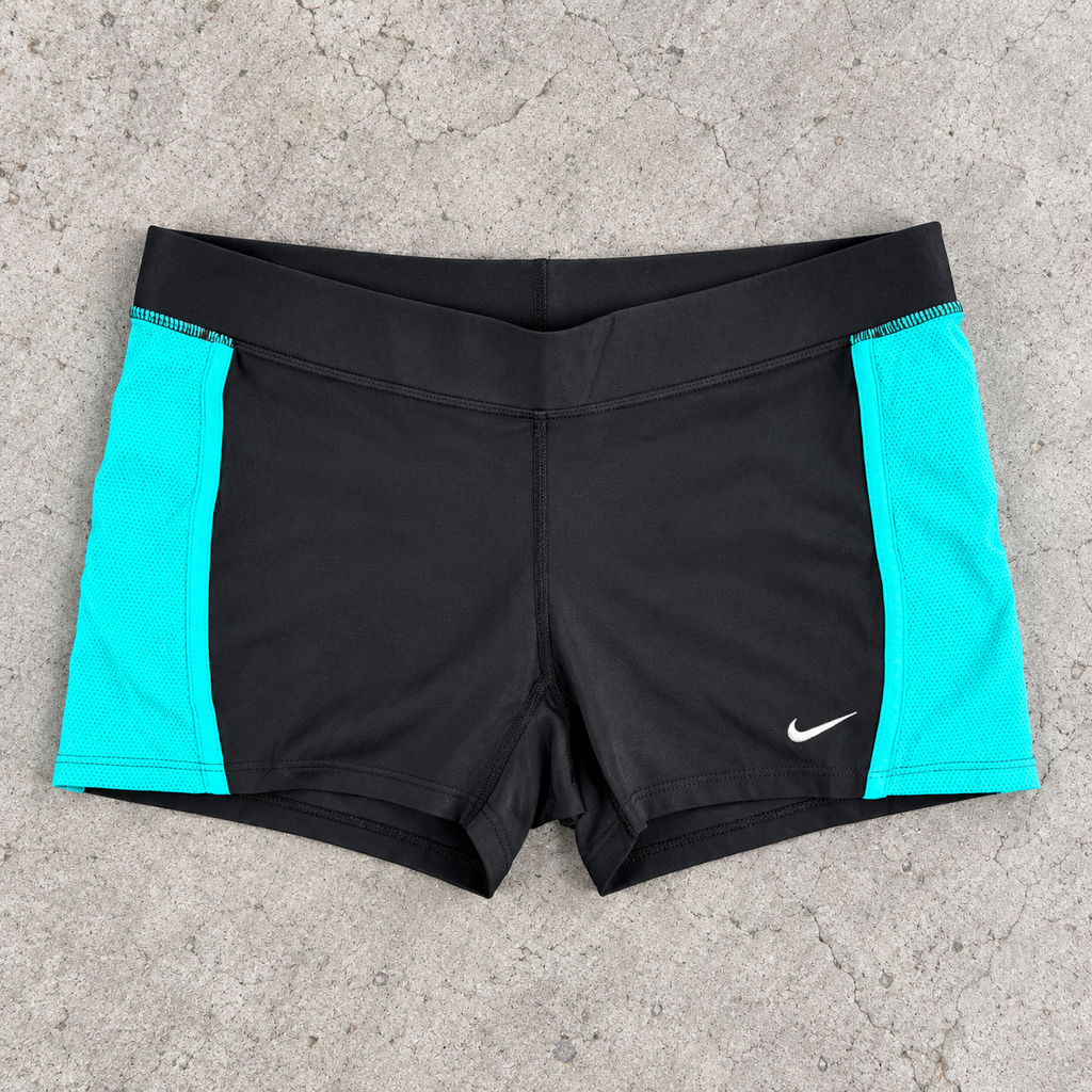 Vintage Y2K Nike Pro Tight Shorts Women's Small Black Teal Mesh Panel Activewear