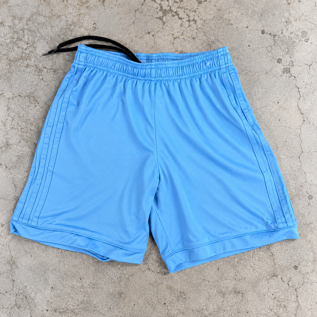 Adidas Football Shorts Women's Small Light Blue Three Stripe Satin Type