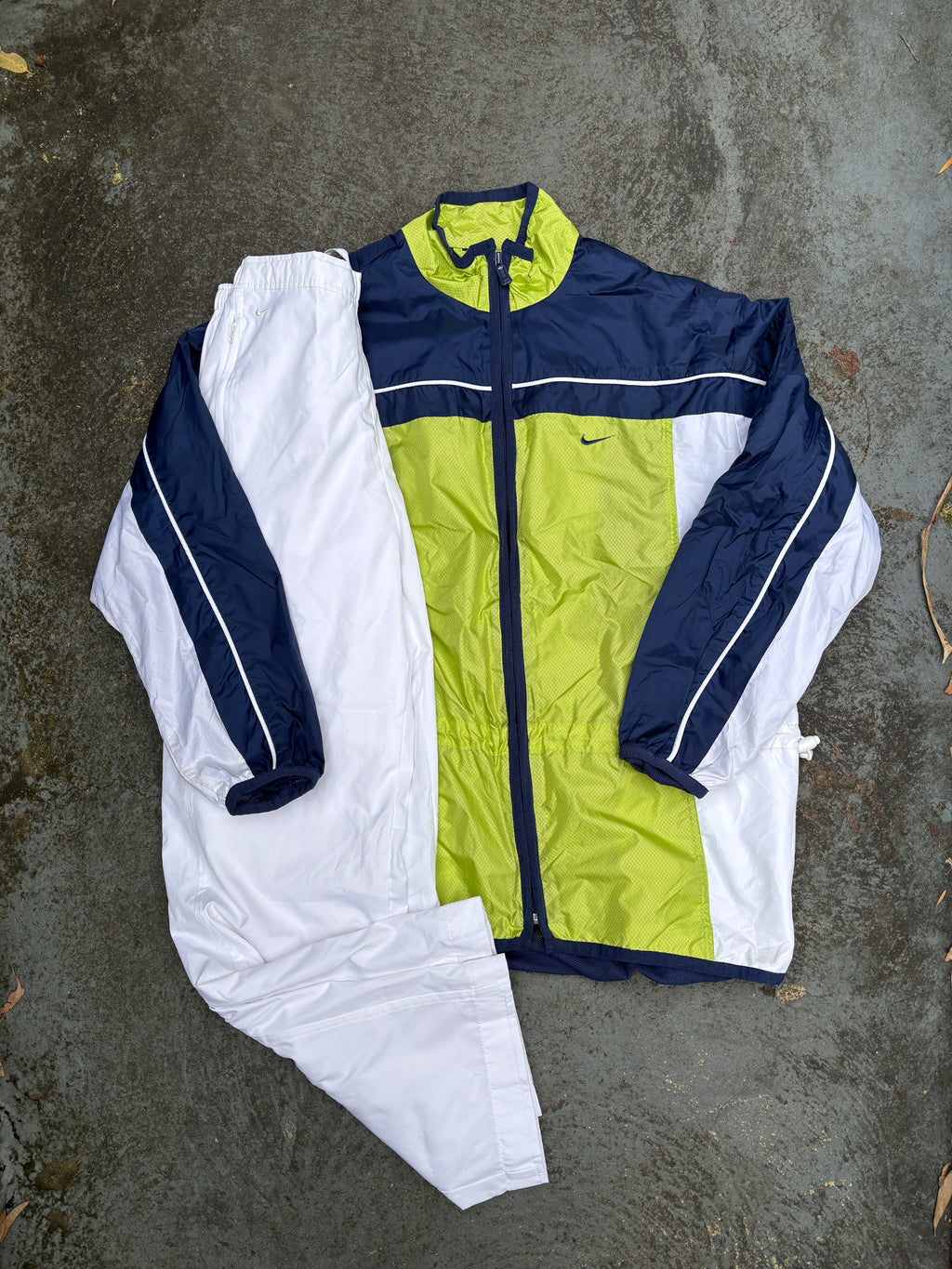Vintage 90s Y2K Nike Tracksuit Set Sz S Blue Green Spell Out Jacket White Pants