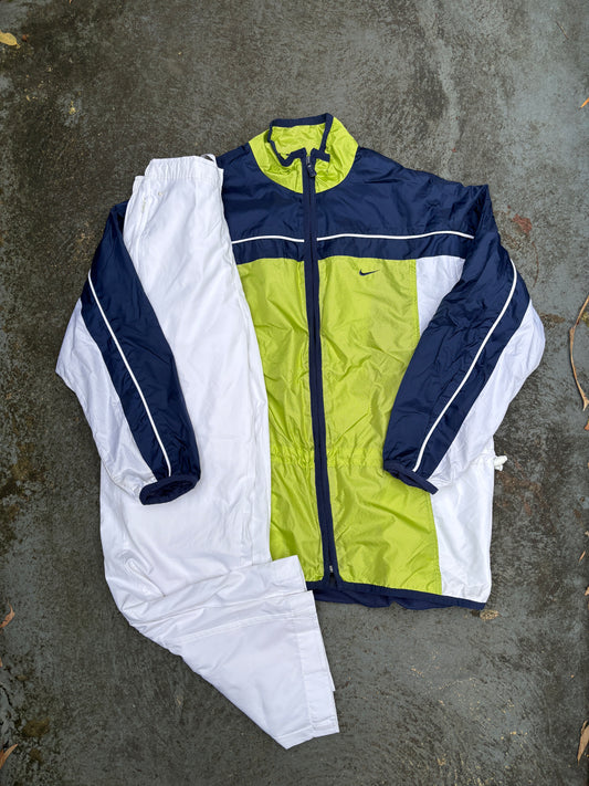 Vintage 90s Y2K Nike Tracksuit Set Sz S Blue Green Spell Out Jacket White Pants