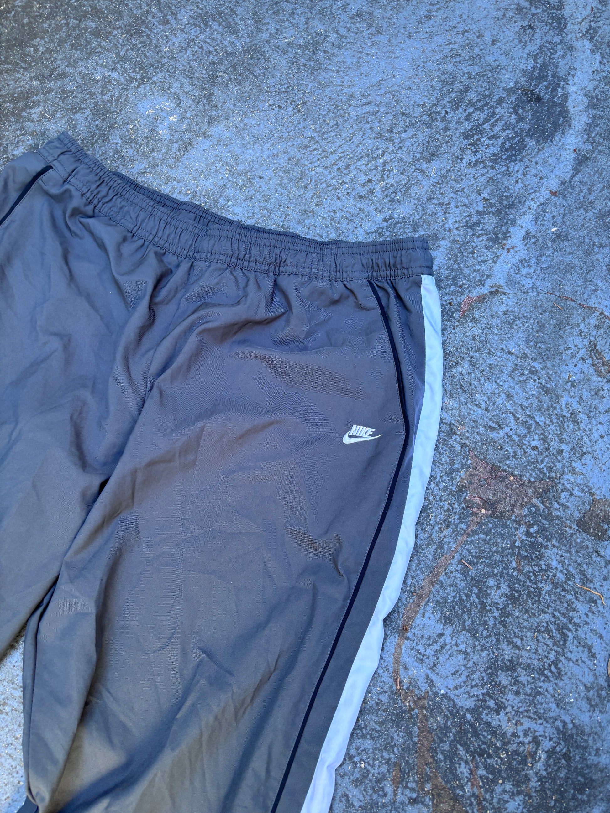 Vintage Y2K Nike Track Pants Size L Grey Black Detail White Logo Wide Leg
