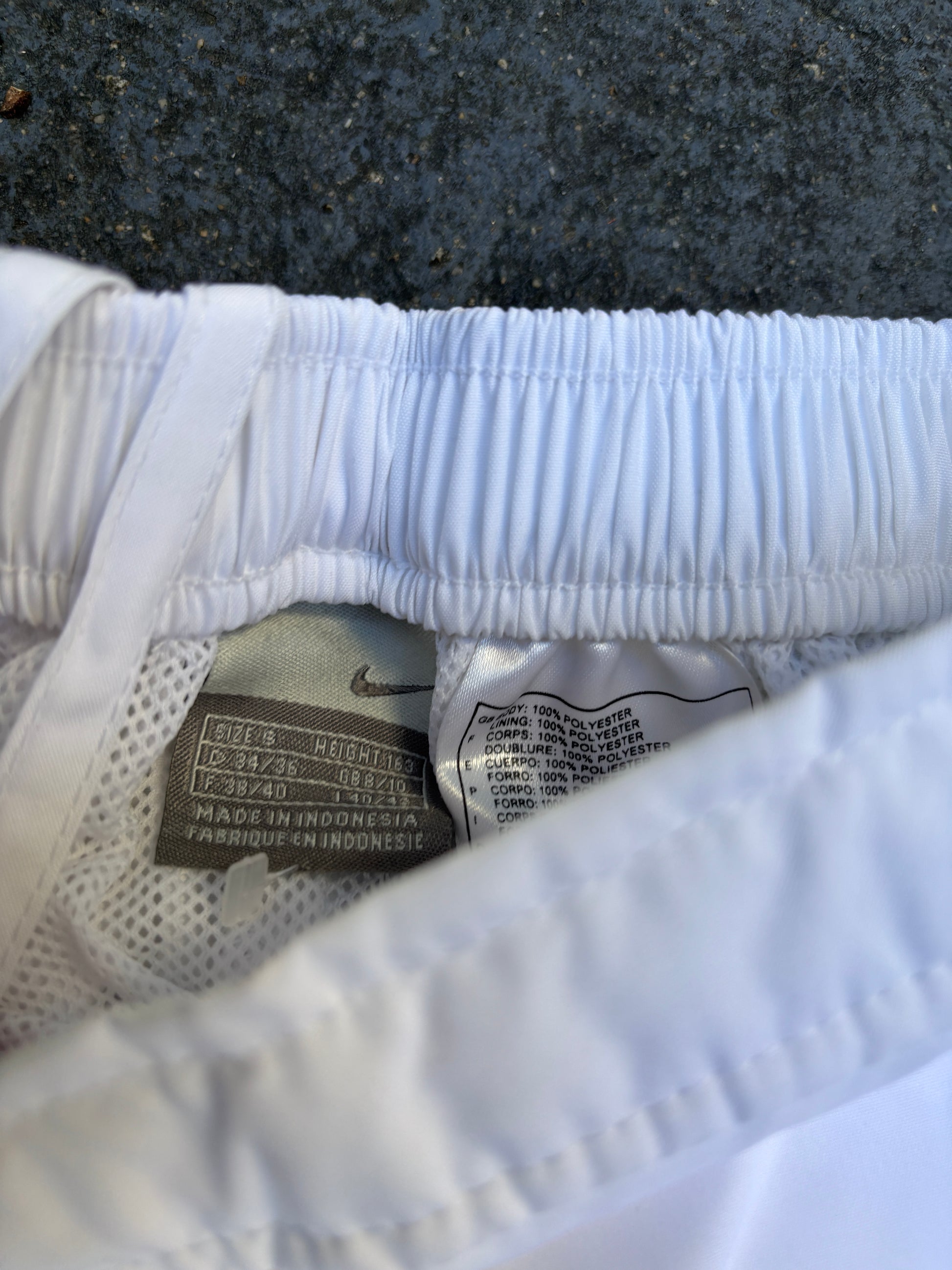 Vintage Y2K Nike Track Pants Womens S White Silver Swoosh Wide Leg Nylon Windbreaker