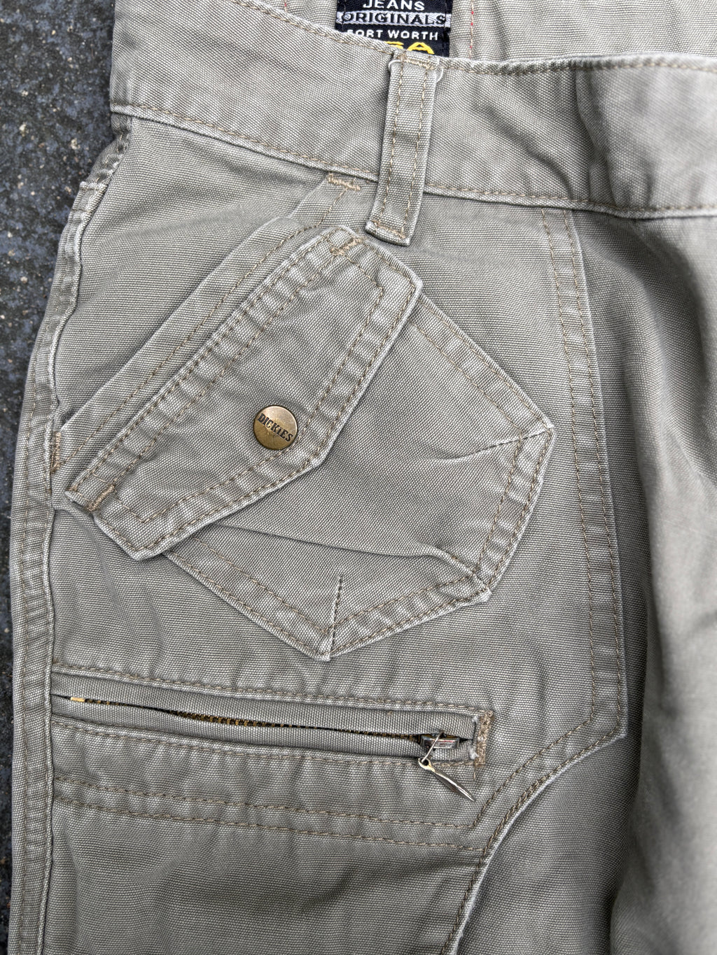 Vintage Dickies Pants Size S Khaki Pocket & Zip Details Straight Leg Made in USA