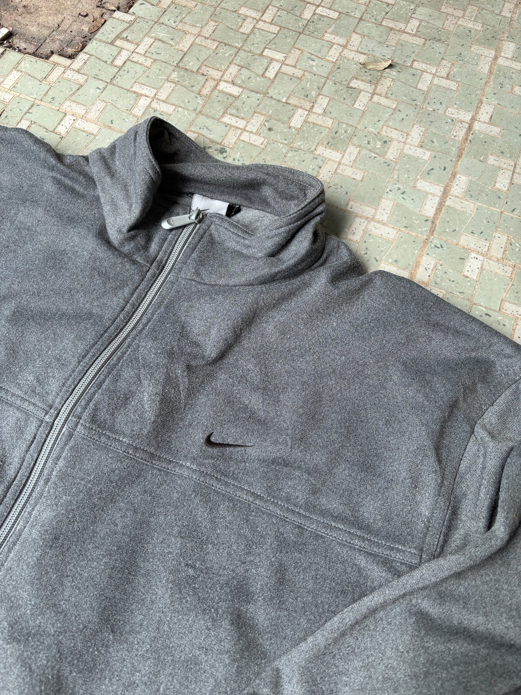 Vintage Y2K Nike 1/4 Zip Jumper Marble Grey XL Embroidered Swoosh Cuffed Boxy
