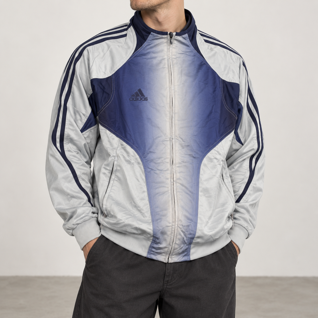 Vintage Adidas Football Jacket Men's Large Blue Grey Gradient
