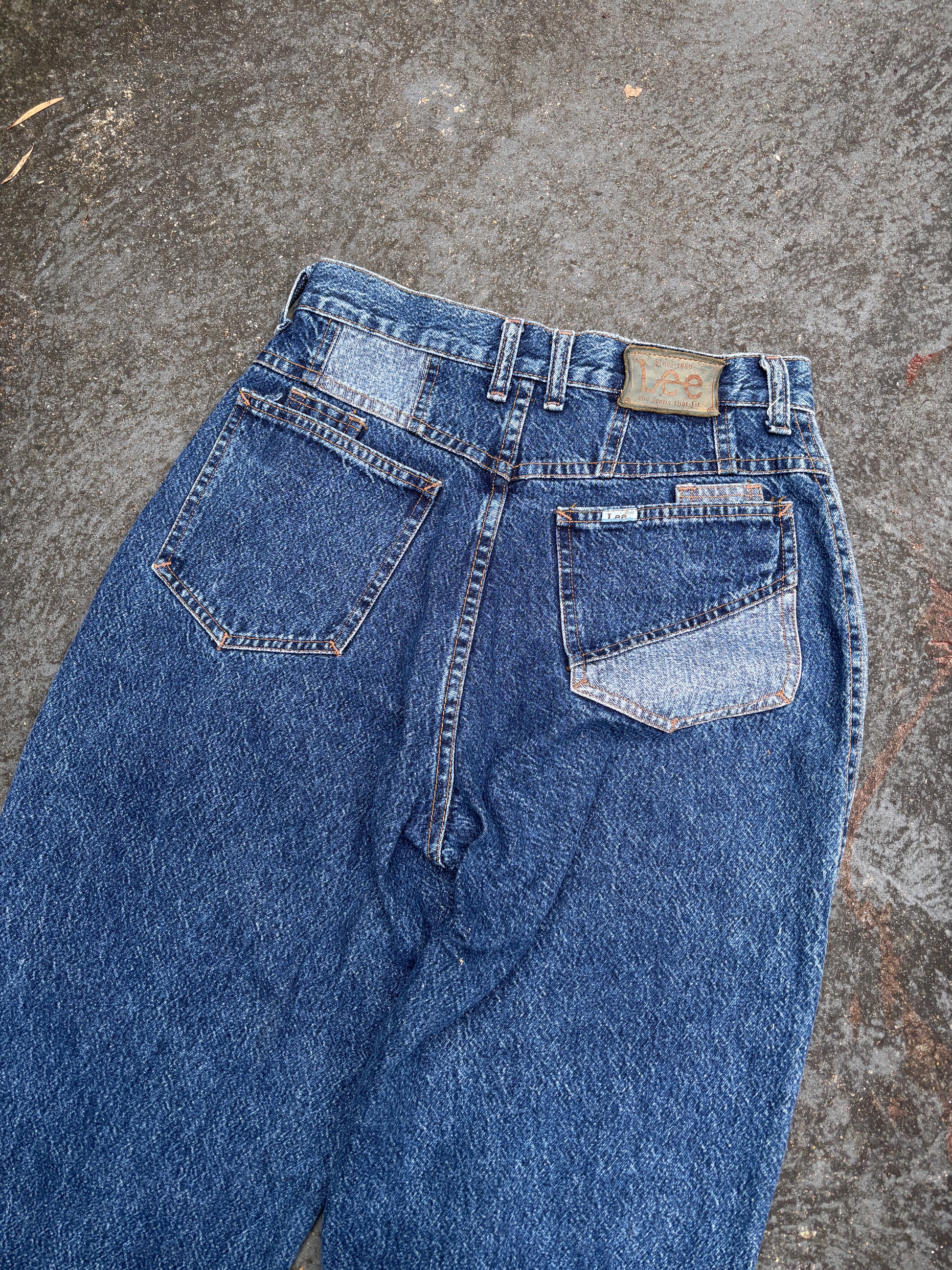 Vintage Lee Jeans Women’s AU 12 Blue White Tab MR Acid Wash Panels