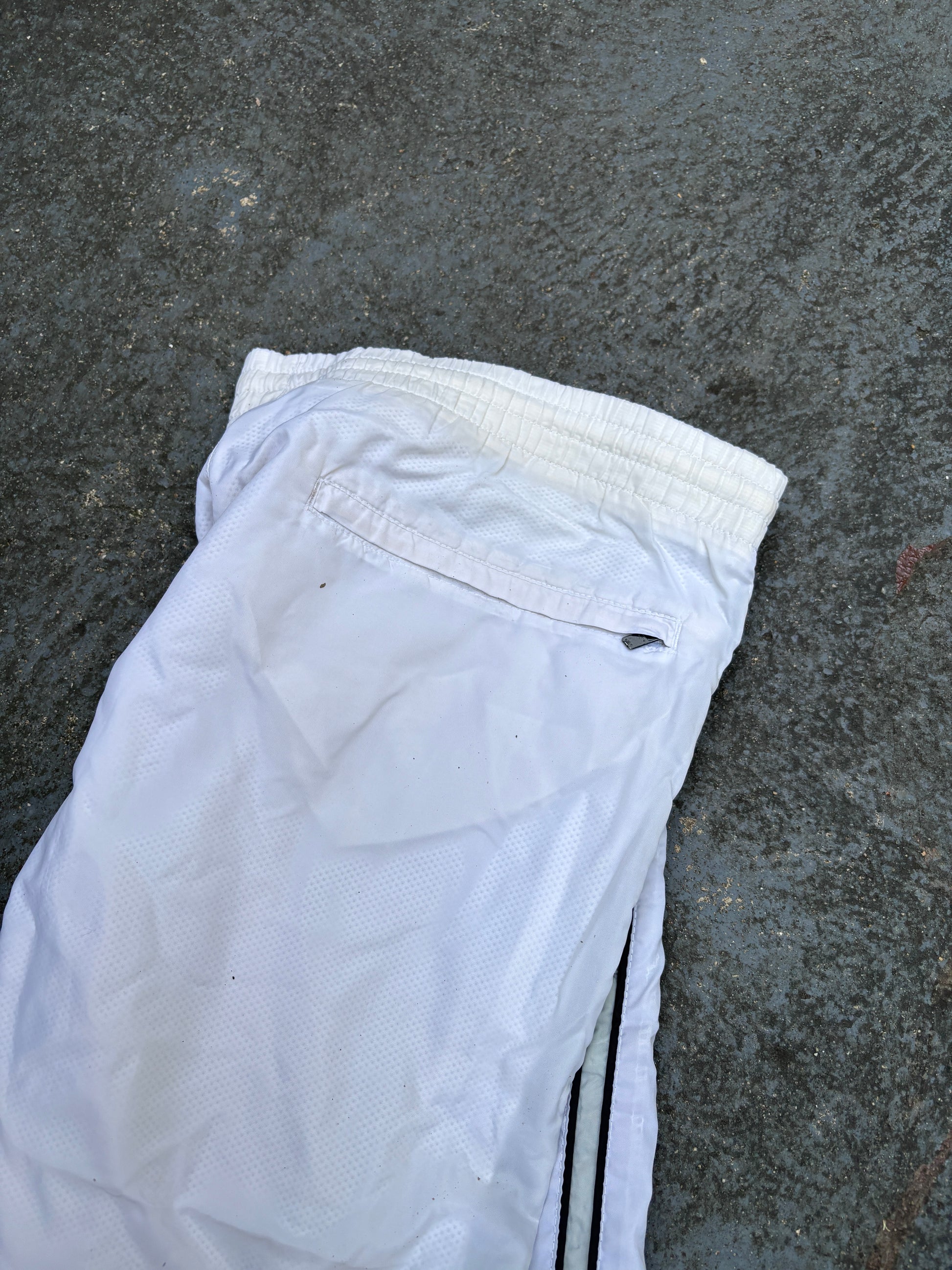 Vintage Y2K Nike Track Pants Size S White Blue Detail Wide Leg Nylon Windbreaker