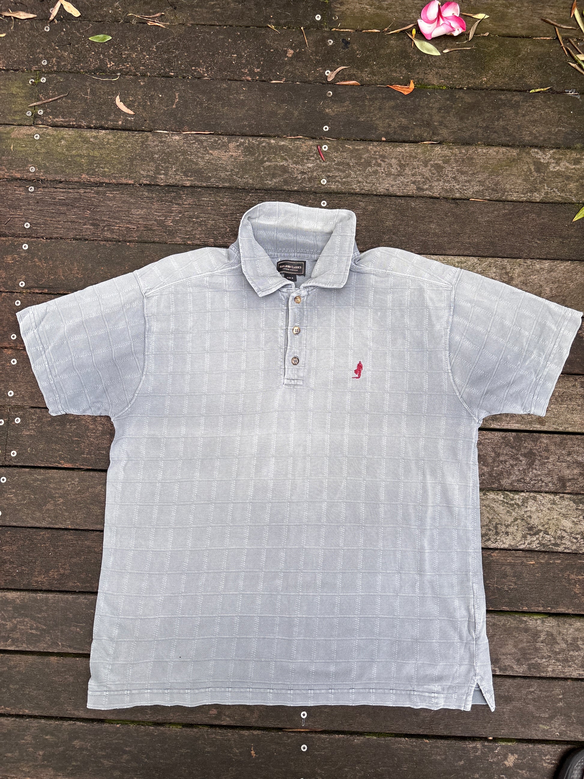 Vintage 90's Marlboro Man Logo Polo Size M Grey