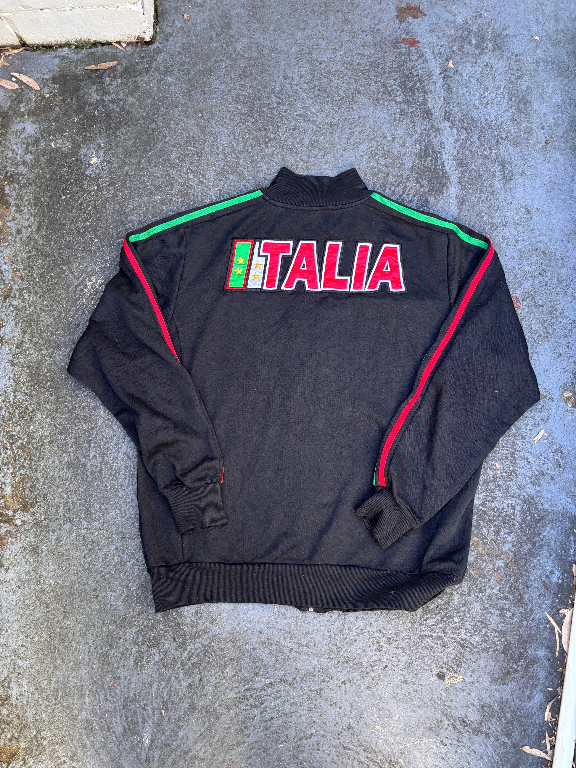 Vintage 90s Kappa Italia Jacket Size XL Black Embroidered Italy Flag Full Zip