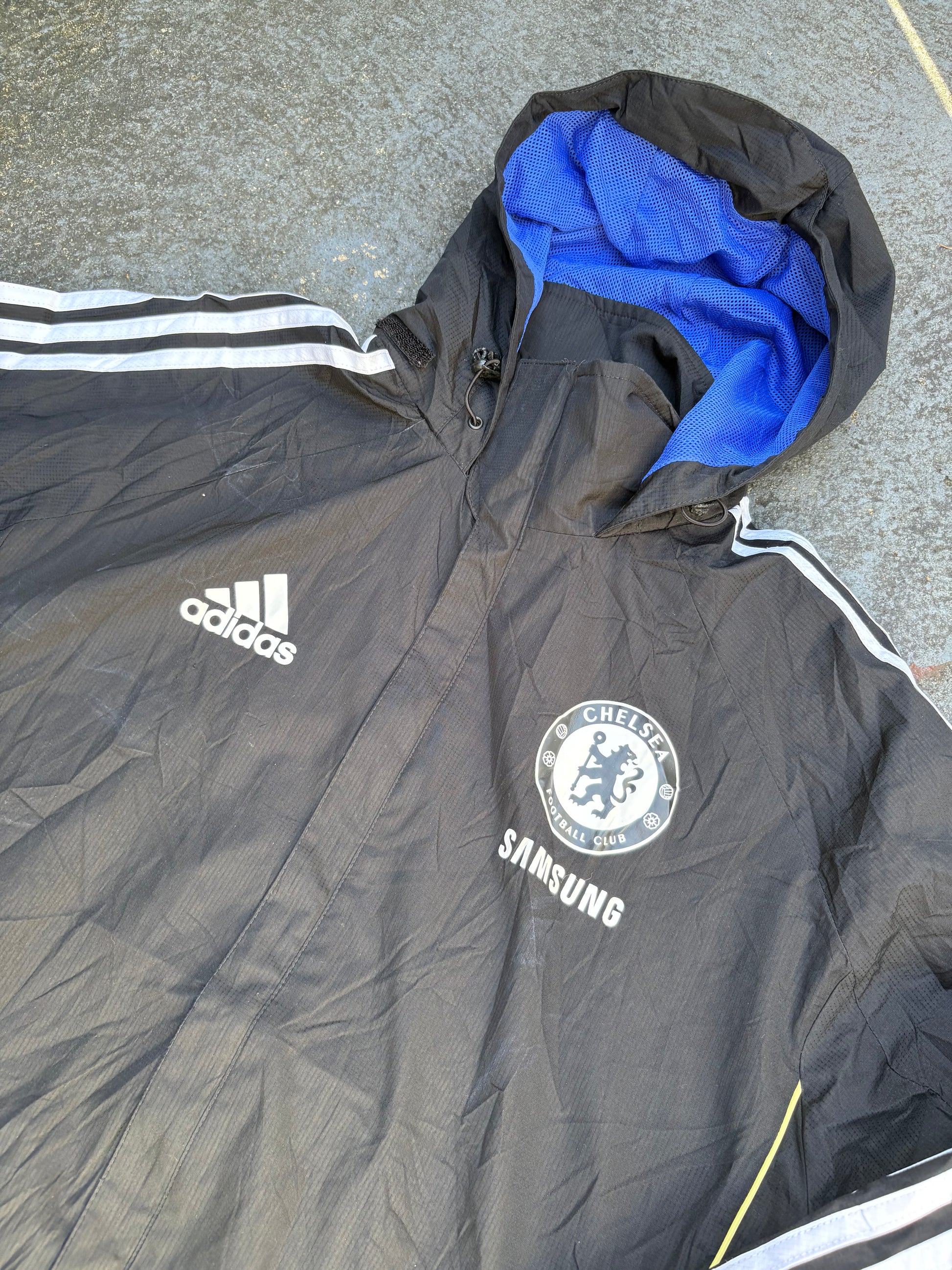 Adidas Chelsea Football Club Jacket Size S Black 2010 Windbreaker Hood Full Zip