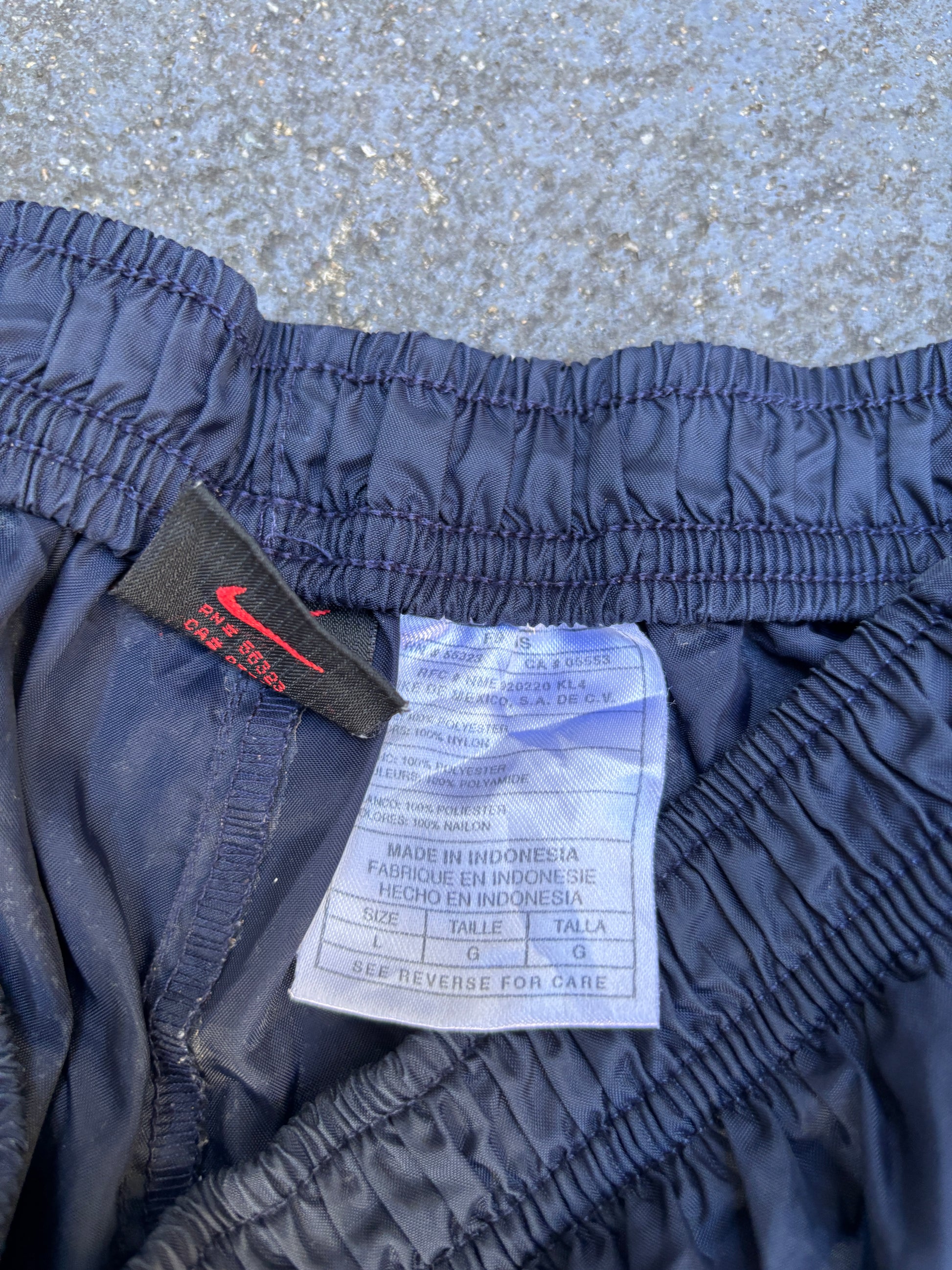 Vintage 90s Nike Track Pants M Navy Detail White Spell Out Tearaway Windbreakers