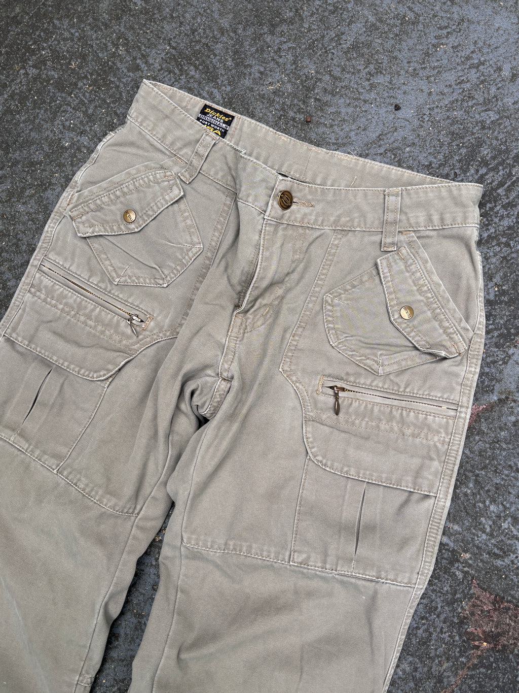 Vintage Dickies Pants Size S Khaki Pocket & Zip Details Straight Leg Made in USA