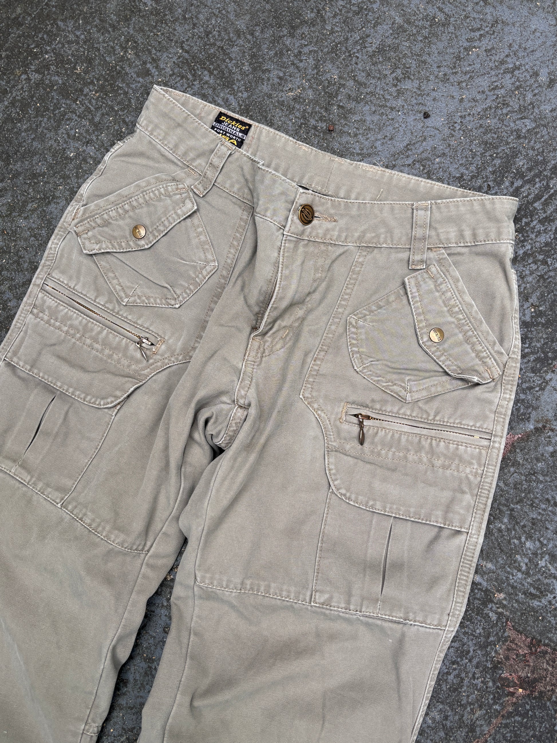 Vintage Dickies Pants Size S Khaki Pocket & Zip Details Straight Leg Made in USA