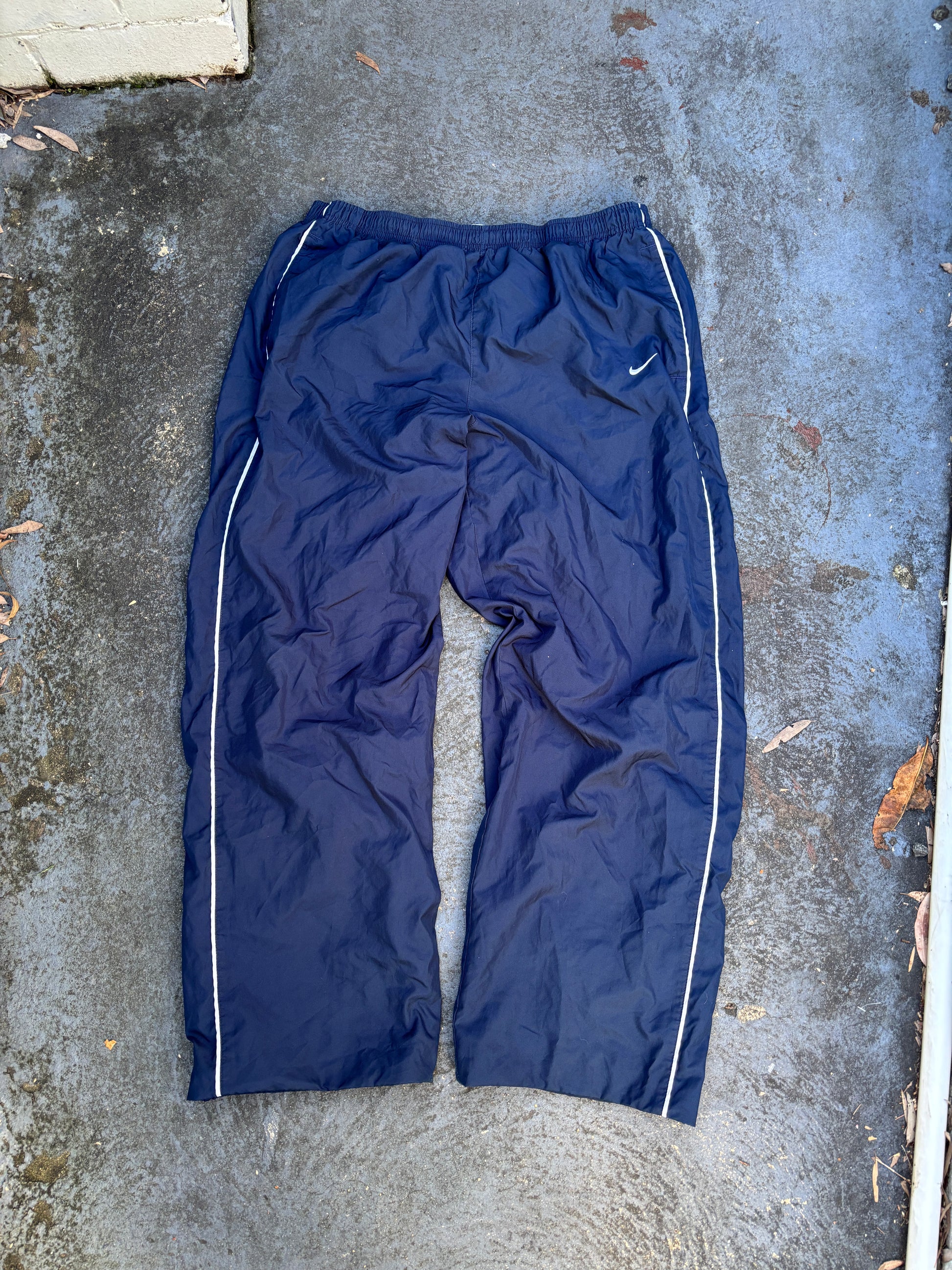 Vintage Y2K Nike Track Pants Size XL Navy White Detail Swoosh Classic Nylon Style