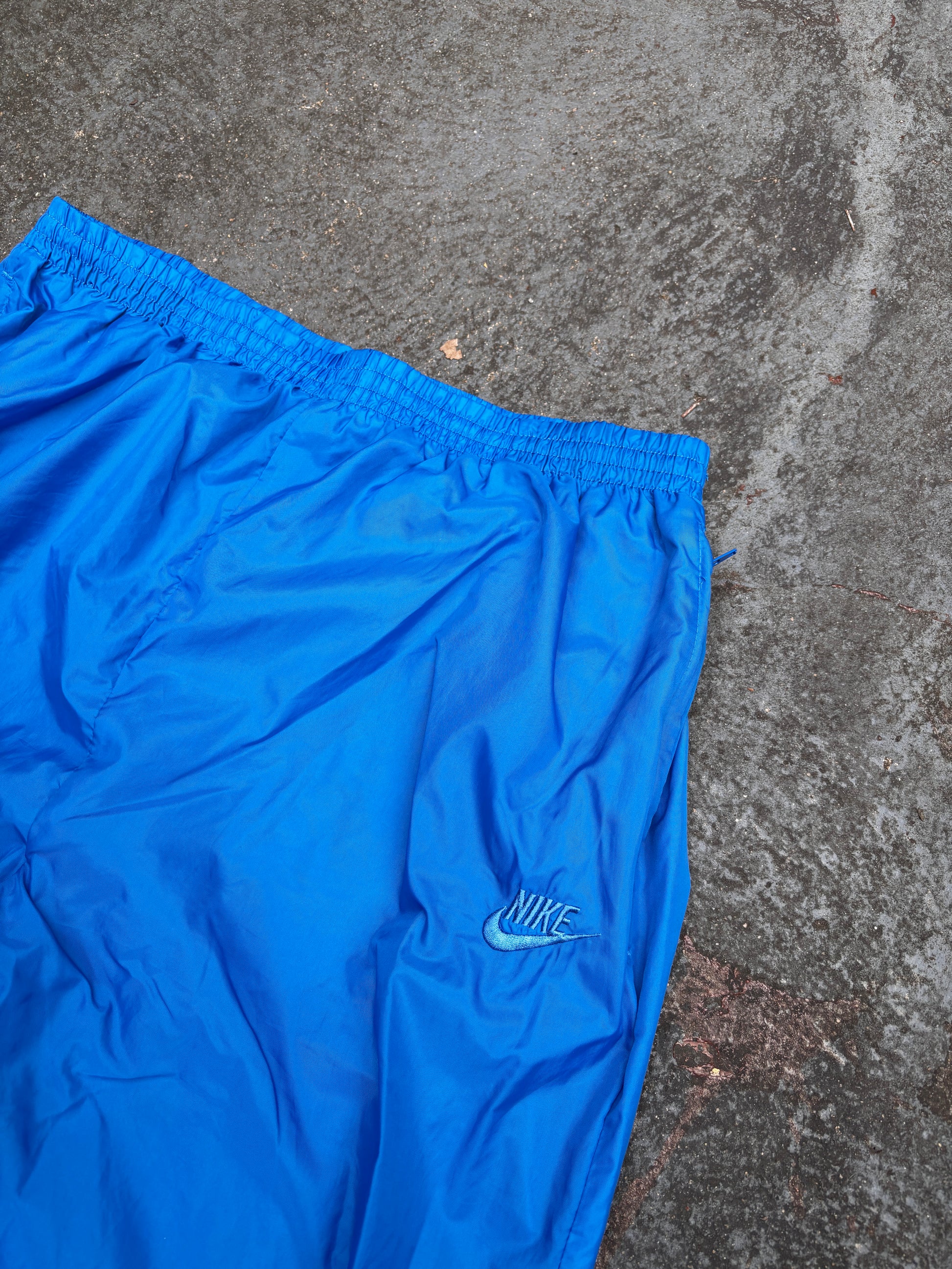 Vintage 90s Nike Track Pants Size XL Double Blue Swoosh Classic Nylon Windbreaker